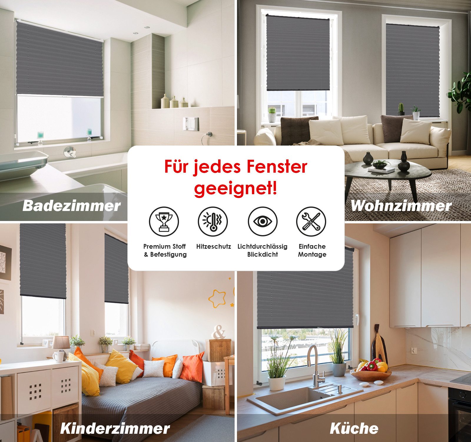DomDeco Plissee Premium Thermo Plissee ohne Bohren, Sichtschutz, lichtdurchlässig, blickdicht, Klemmfix, Thermo-Wärmeschutz, verdunkelnd, blickdicht, Stufenlos – Bild 3 von 5