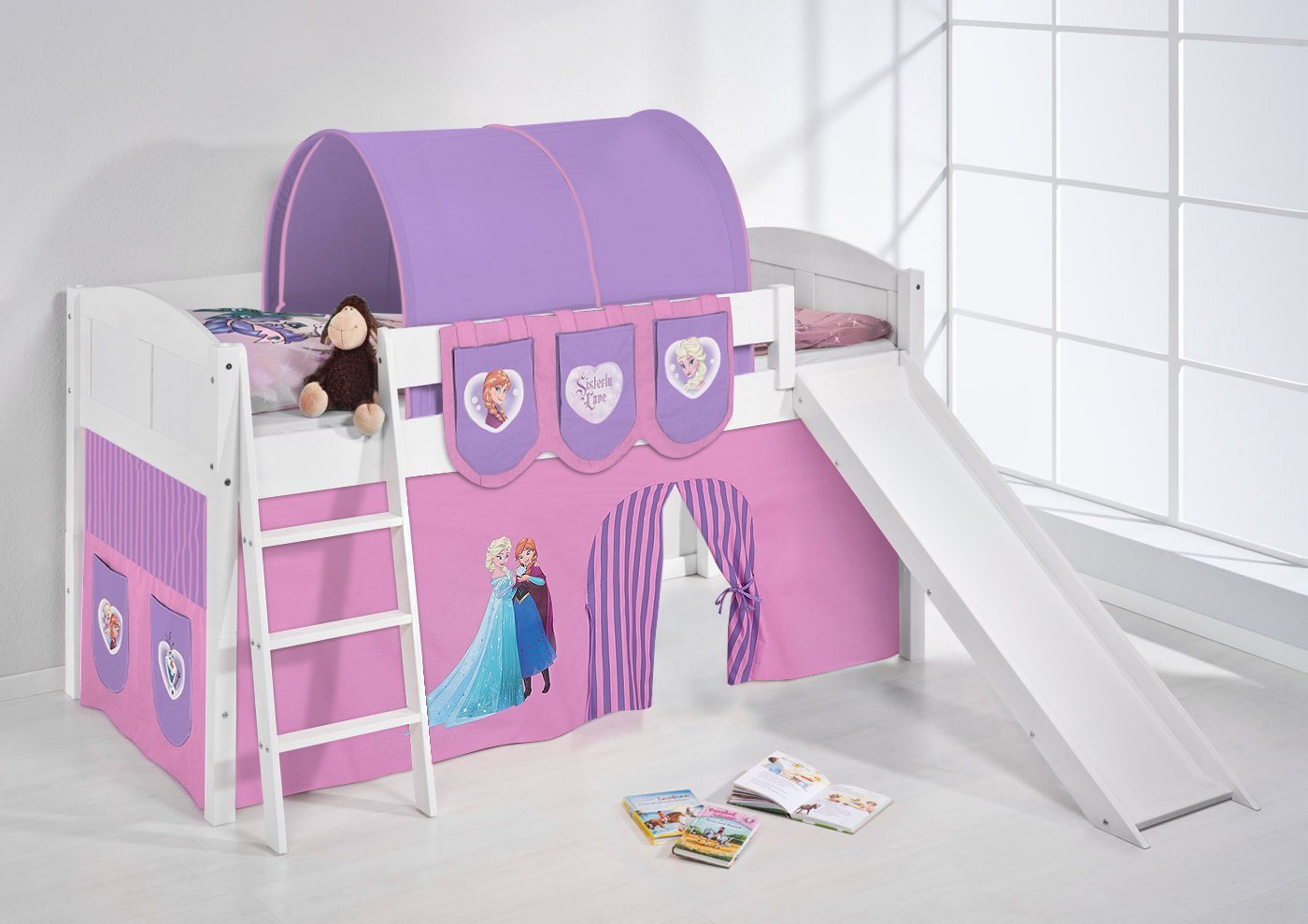 Lilokids Hochbett Hochbett mit Rutsche IDA Landhaus FROZEN Spielbett Eiskönigin