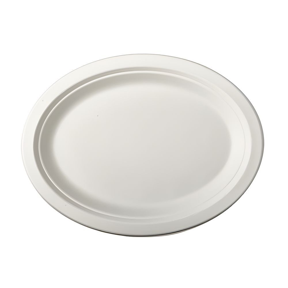 PAPSTAR Einwegteller Teller, Zuckerrohr pure oval 26 cm x 20 cm x 2 cm weiss 500 Stk