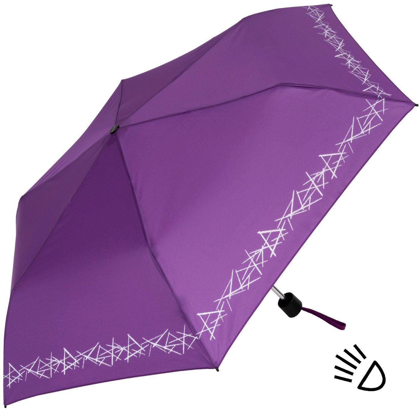 Knirps® Taschenregenschirm Kinderschirm 4Kids reflective mit Reflexborte, Sicherheit auf dem Schulweg, leicht, uni, lila – Bild 4 von 5