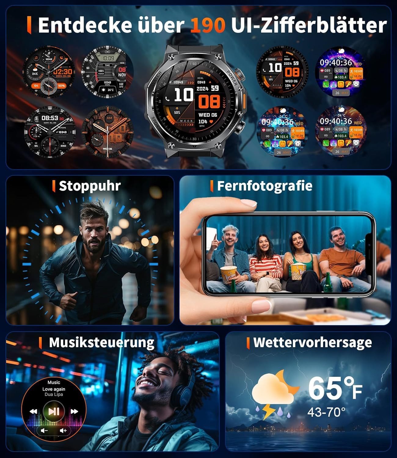 HIRREO Smartwatch (4,4 cm, android ios)