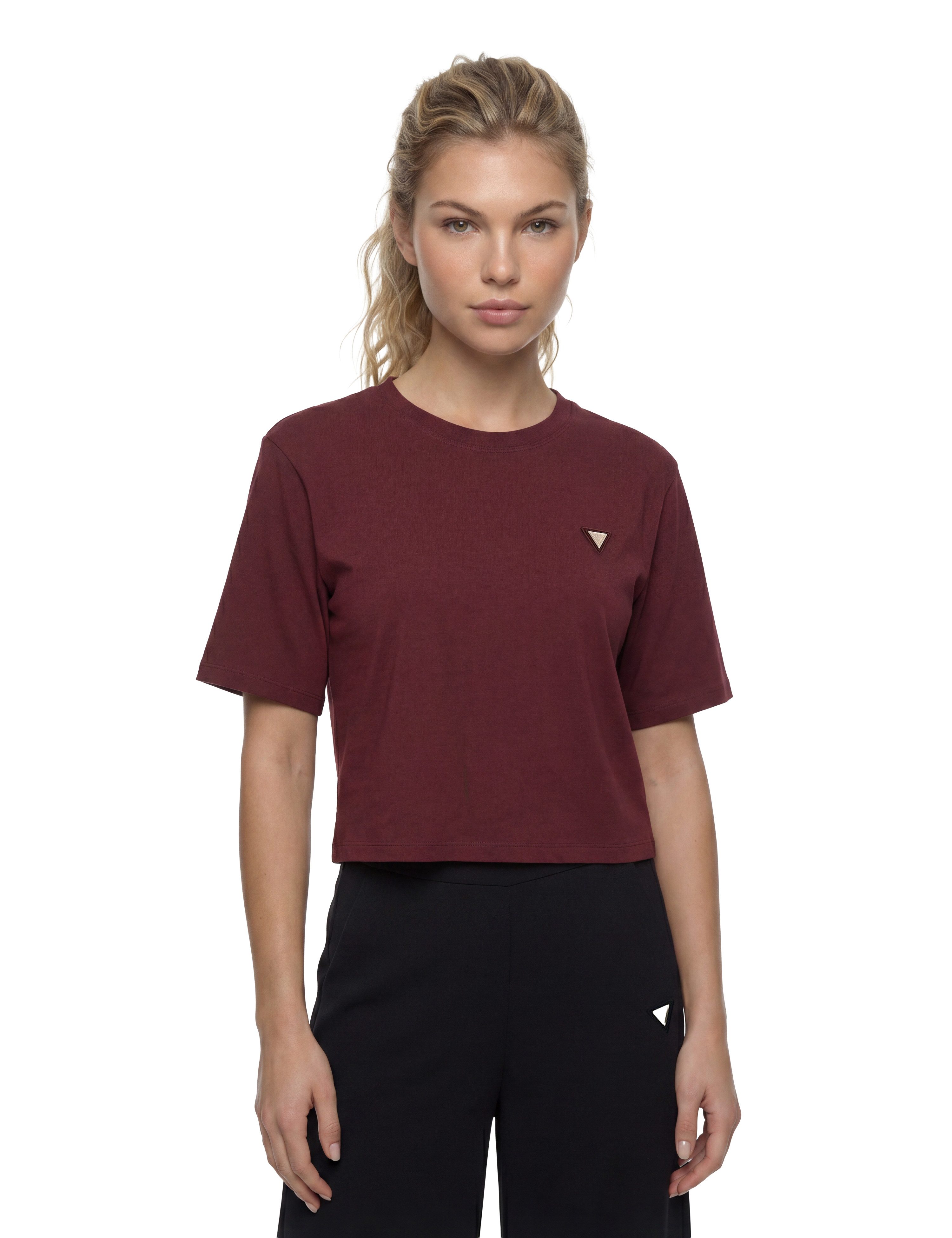 Guess T-Shirt COLETTE BOXY T-SHIRT mit Logo-Applikation, Baumwolle