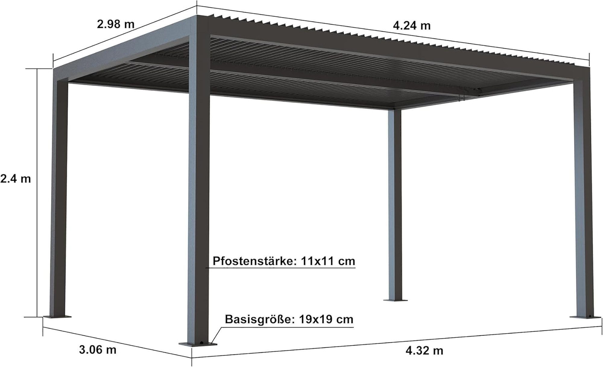 PURPLE LEAF Pergola Terrassenüberdachung mit Sonnenrollo, Gartenpavillon mit Lamellendach, (Komplettset, 1 Pergola + 1 Seitenrollo für die Schmalseite), Lamellendach verstellbar; inkl. Seitenrollo
