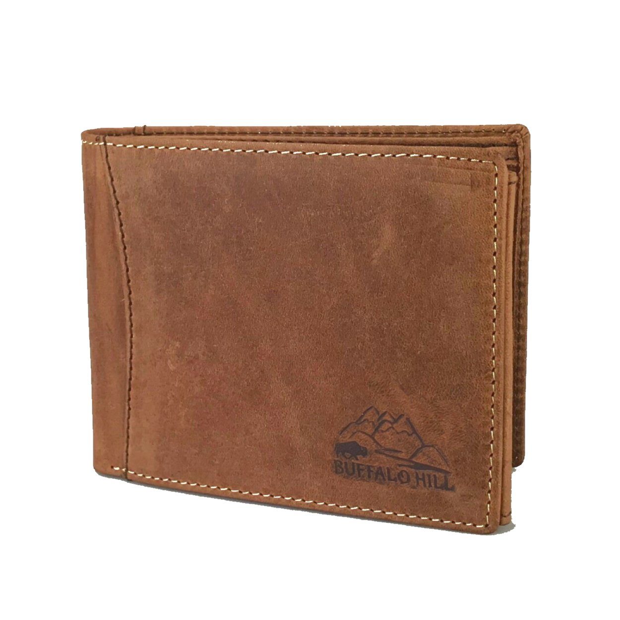 L&B Geldbörse Büffelleder Portemonnaie, integrierter RFID-Schutz, elegantes Wallet im Querformat mit 8 Kartenfächern in Naturfarben