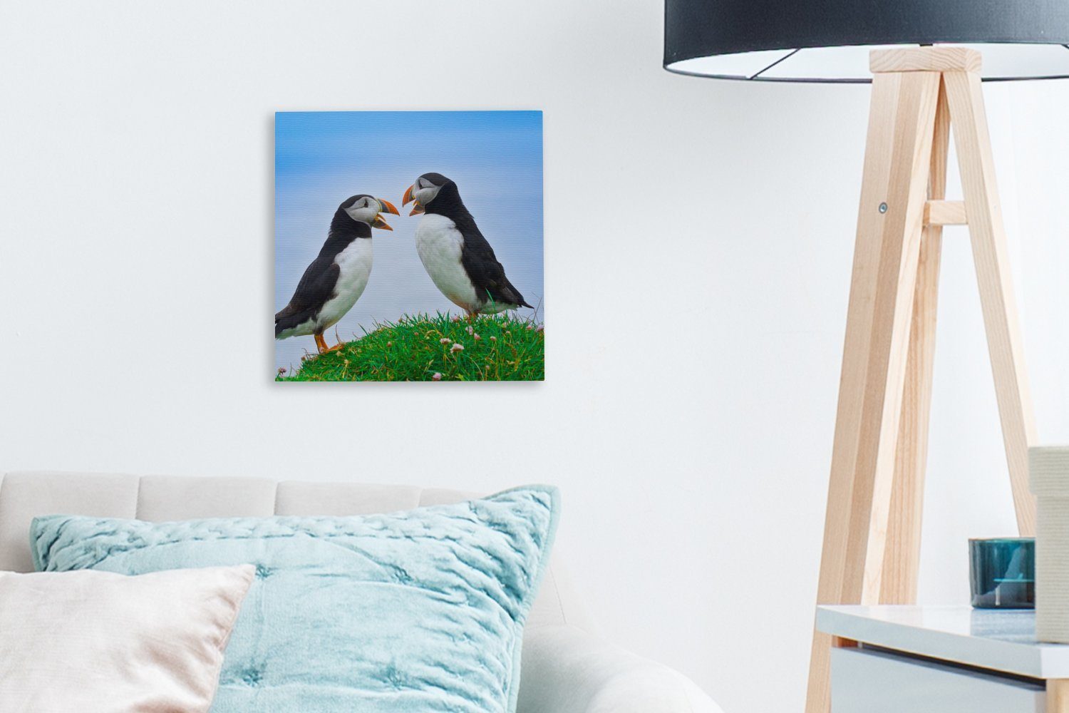 OneMillionCanvasses® Leinwandbild Tiere Leinwand für Papageientaucher, Bilder - St), Wohnzimmer (1 Vögel - Schlafzimmer