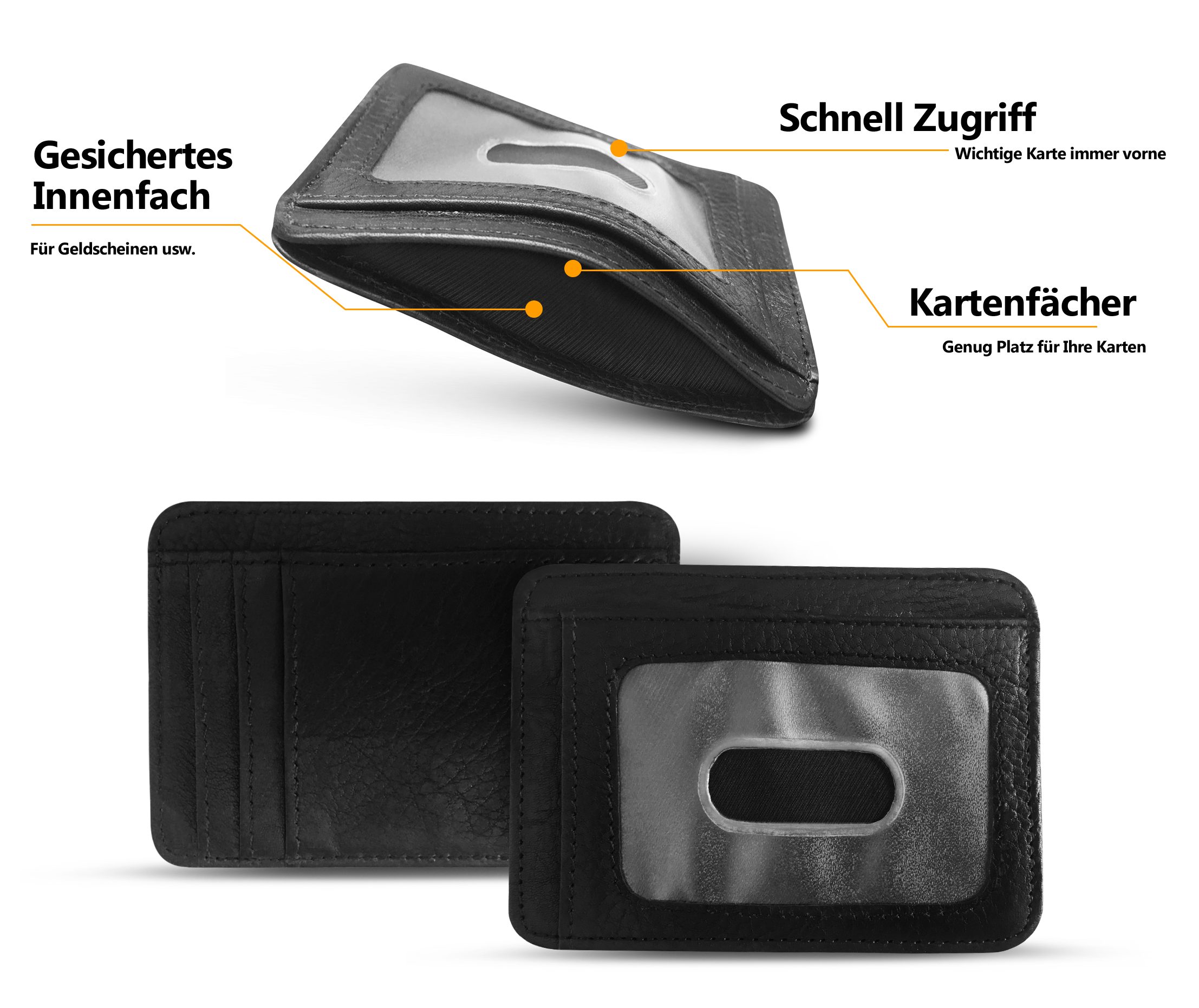 Wrischan Kartenetui 100% Echtleder Kartenetui SEHR Slim und FLACH Kreditkartenetui (Slim Wallet), Kartenhalter für bis zu 12 Kreditkarten, Brieftasche, Mini Gel – Bild 4 von 5