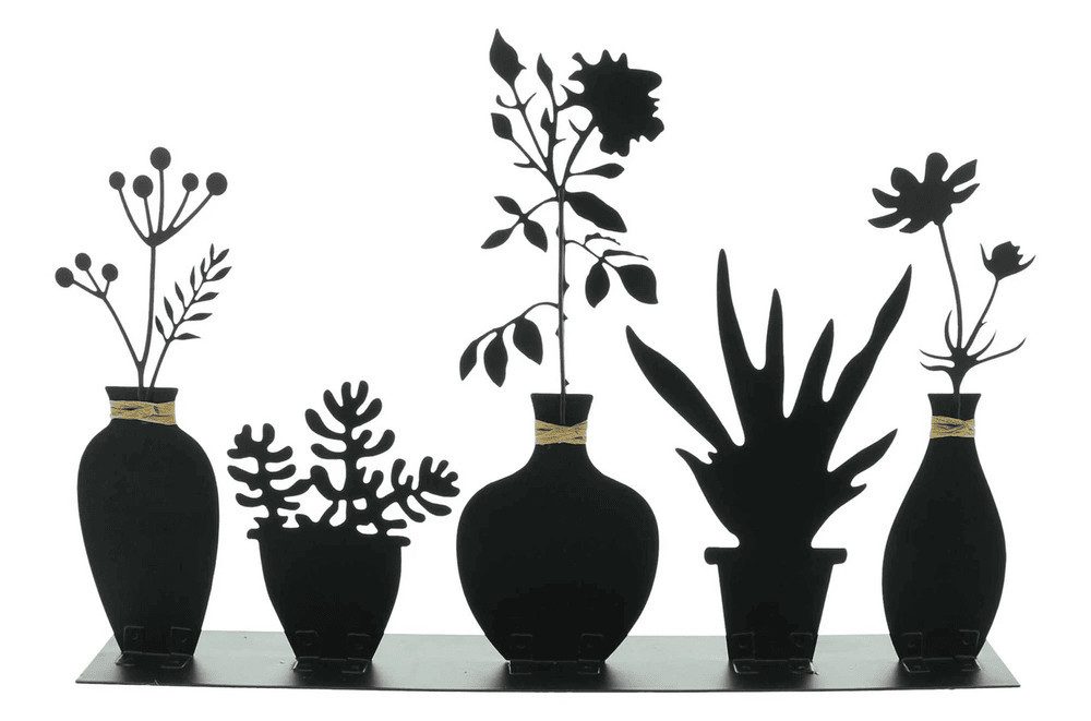 Home-trends24.de Dekofigur Deko Board Vasen Metall Silhouette schwarz Blumen