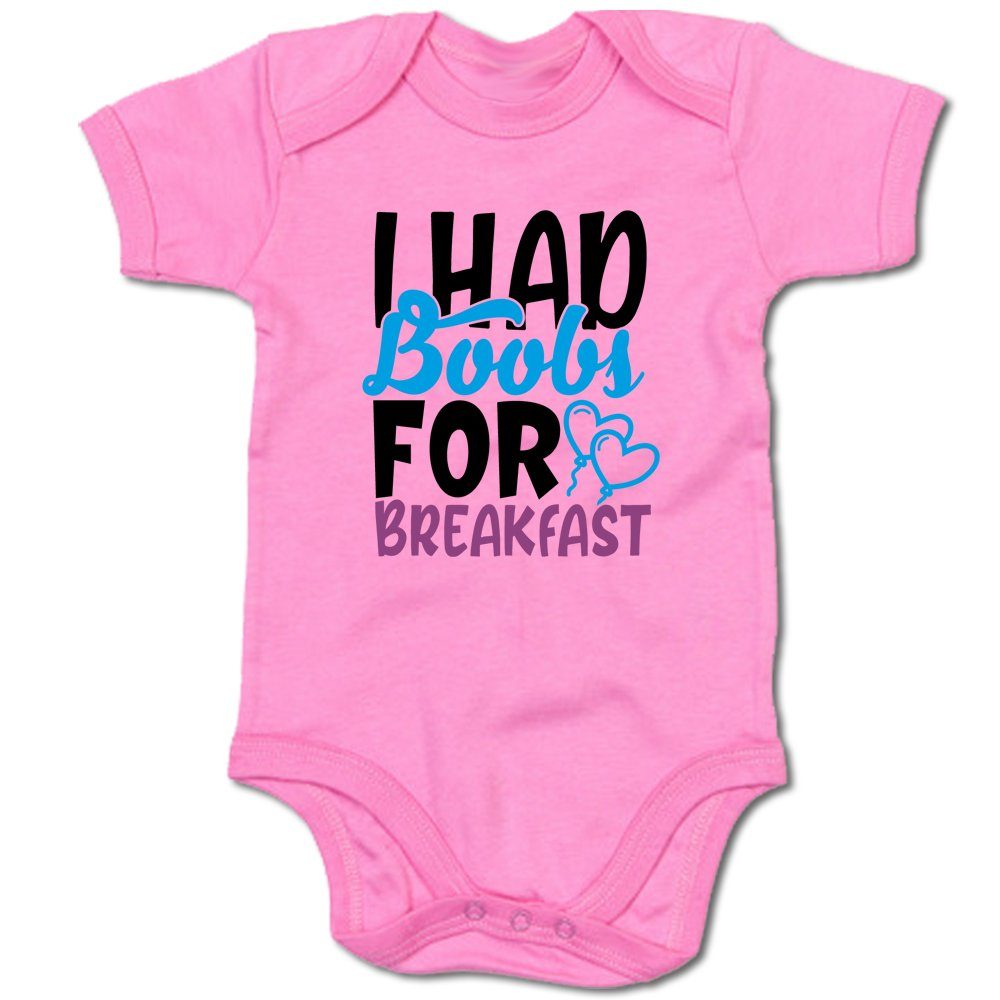 G-graphics Kurzarmbody I had Boobs for breakfast Baby Body mit Spruch / Motiv / Aufdruck • zur Geburt / Babyparty