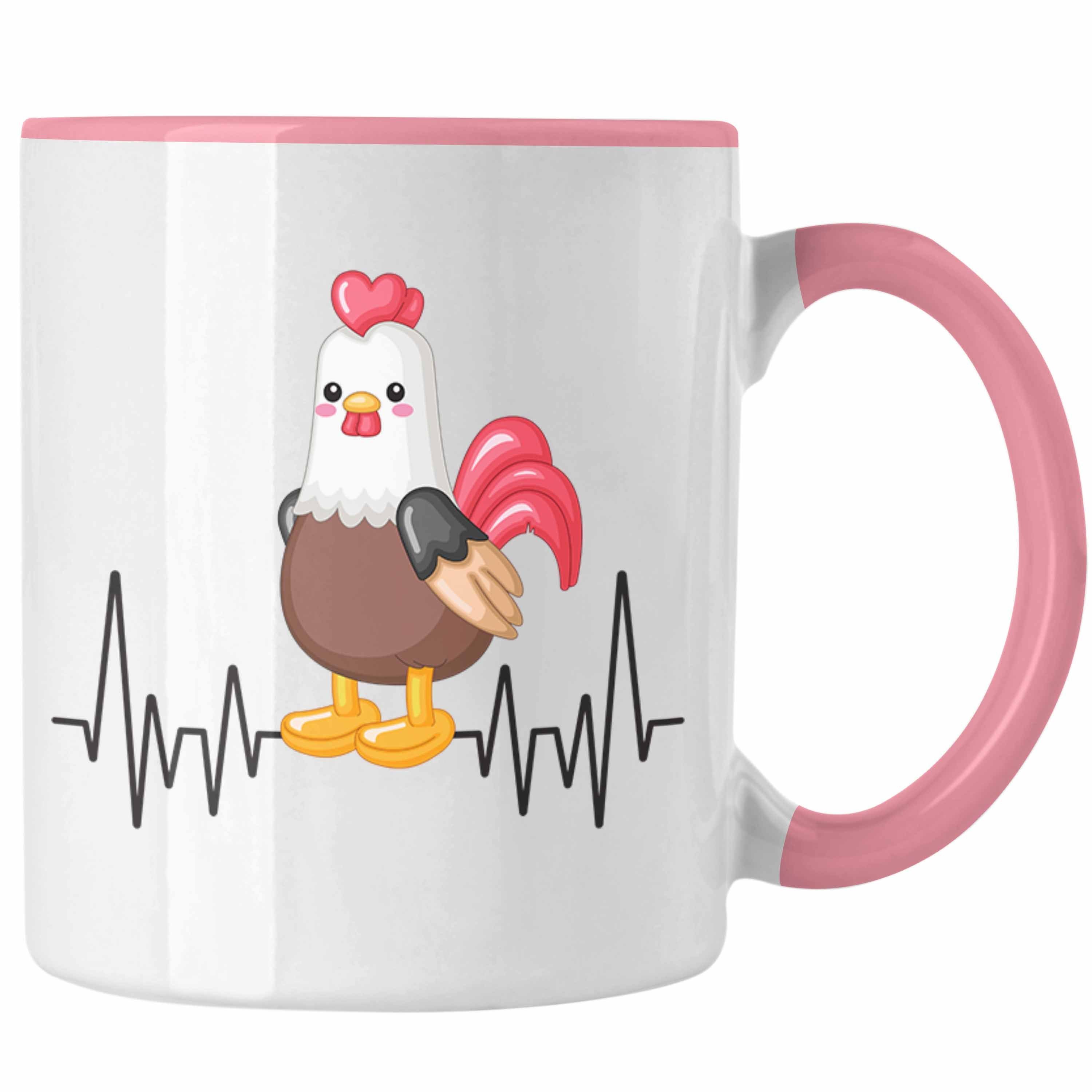 Trendation Tasse Trendation - Huhn Hühner Herzschlag Tasse Geschenk für Landwirt Bauer Rosa