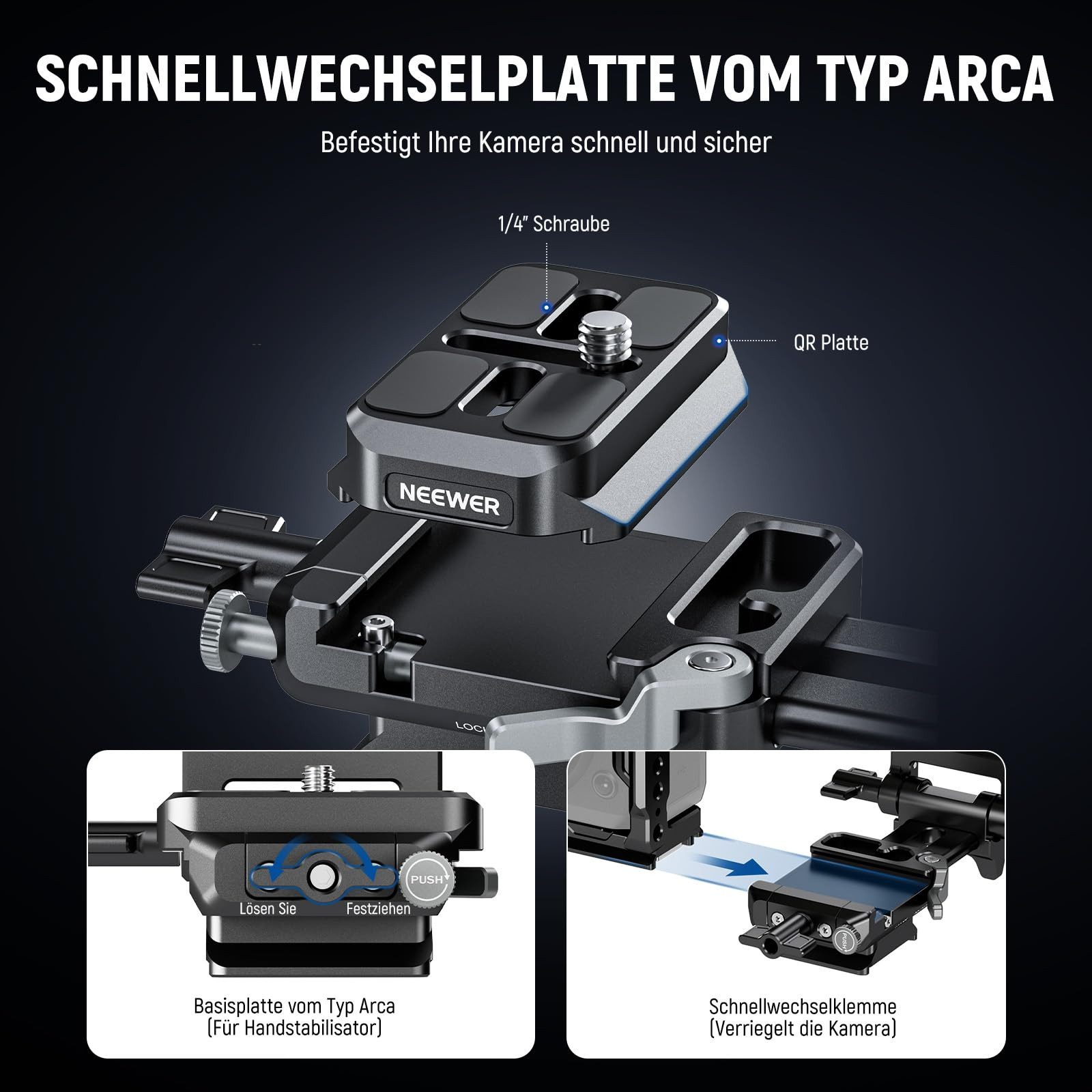 Neewer PS015 V Mount Batterieplatte, mit Arca Typ Schnellverschlussplatte Stativhalterung (V Lock Montageadapter für Kamerakäfige Video-Rigs DJI RS4/RS3 Gimbal)