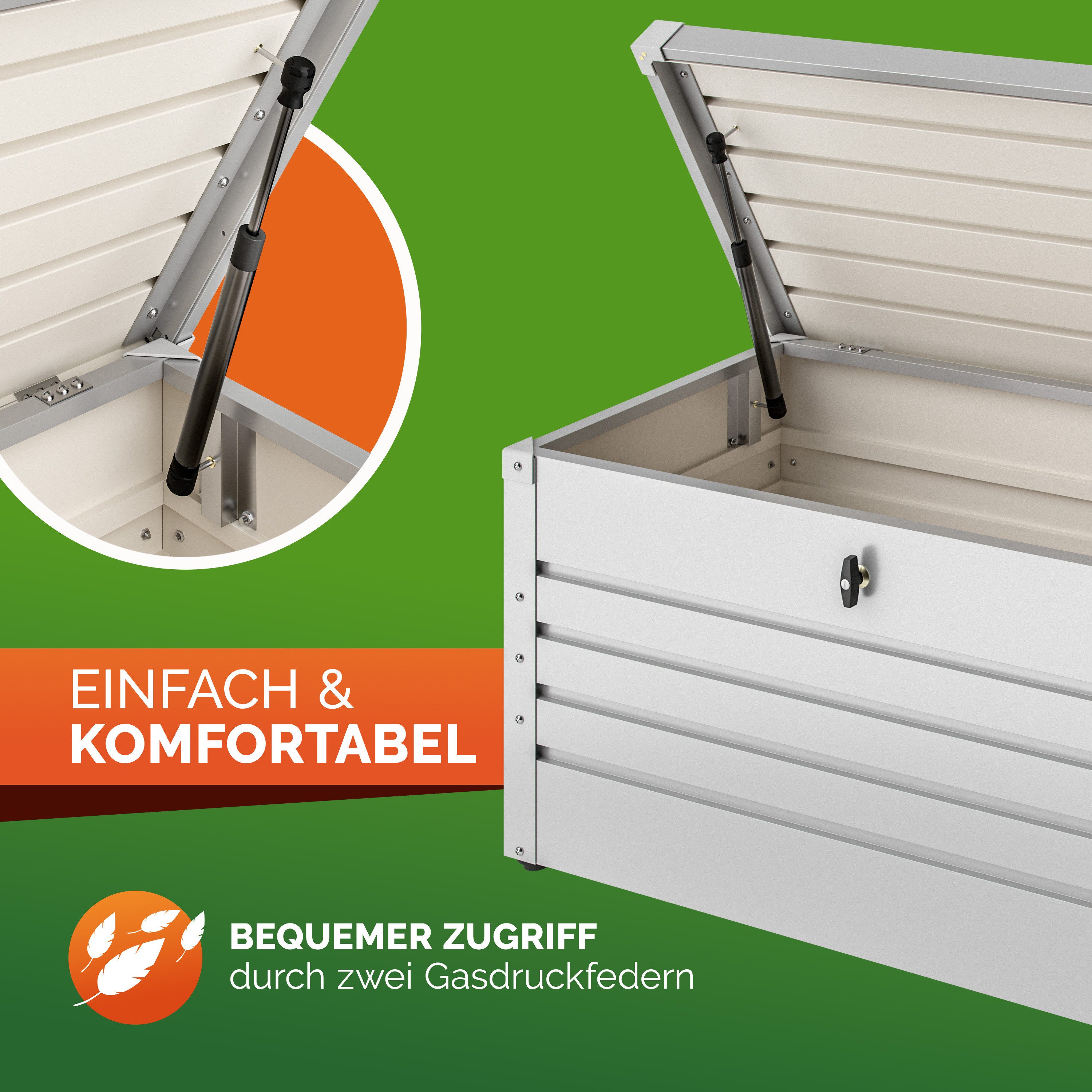 Gardebruk Auflagenbox, Metall Gasdruckfeder Abschließbar Balkon Keller 385L Weiß