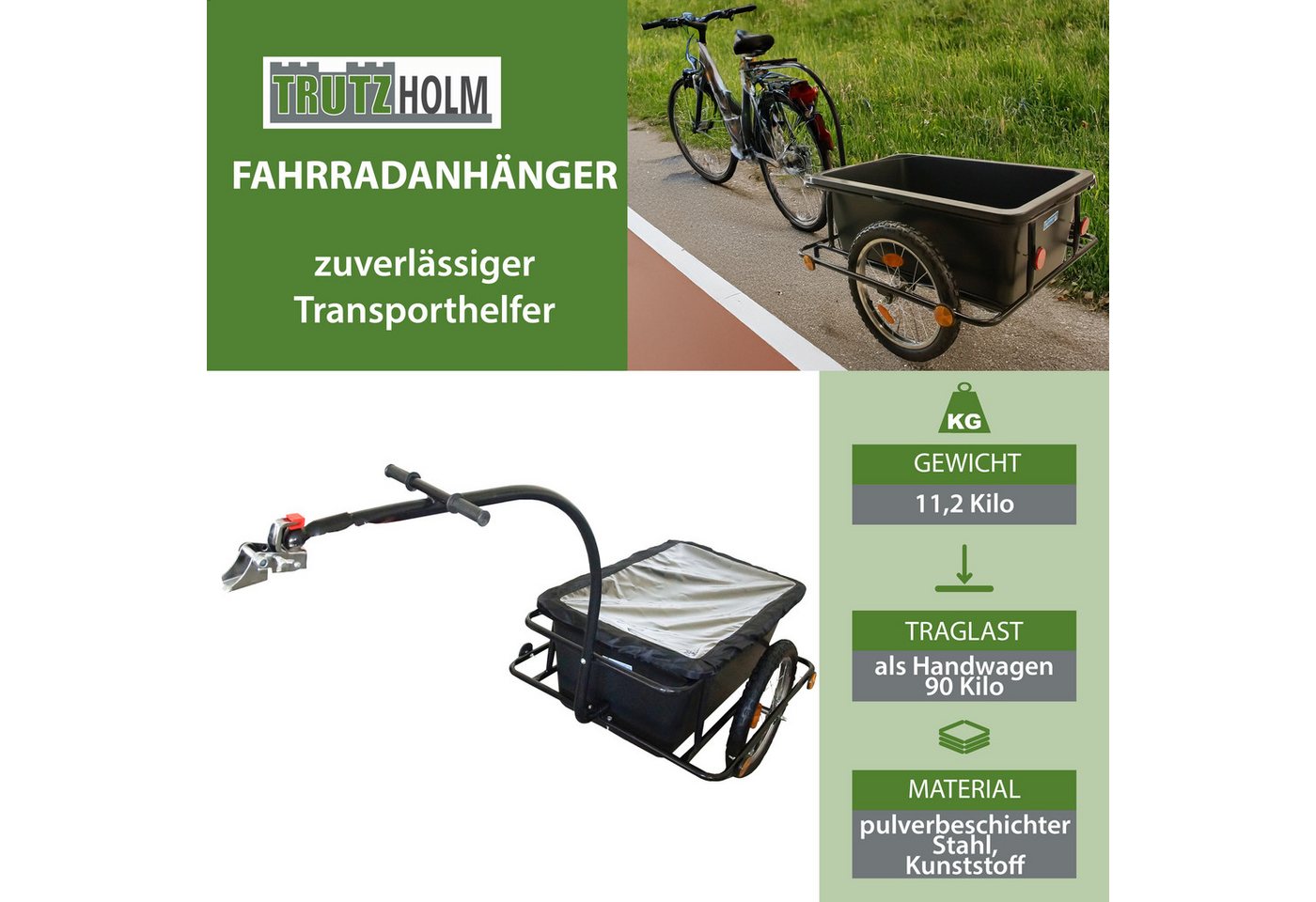 Thumbnail - TRUTZHOLM Fahrradlastenanhänger Fahrradanhänger mit Kupplung 90L Plane Handwagen Transportanhänger