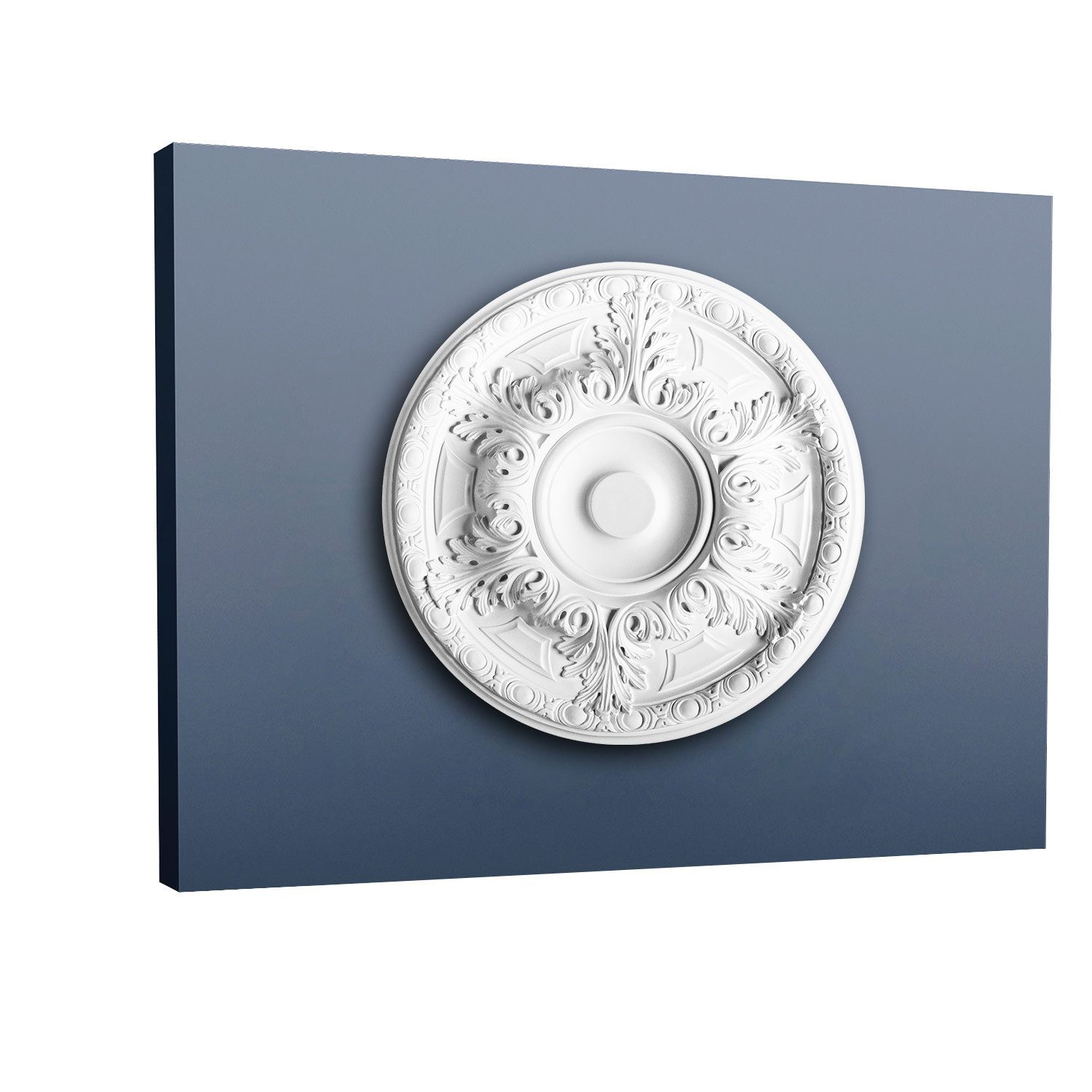 Orac Decor Decken-Rosette R18 Deckenrosette Lampen-Rosette dekorative Stuckrosette 49 cm (Rosette, 1 St., Deckenrosette, Medallion, Stuckrosette, Deckenelement, Zierelement), weiß, vorgrundiert, Stil: Rokoko / Barock