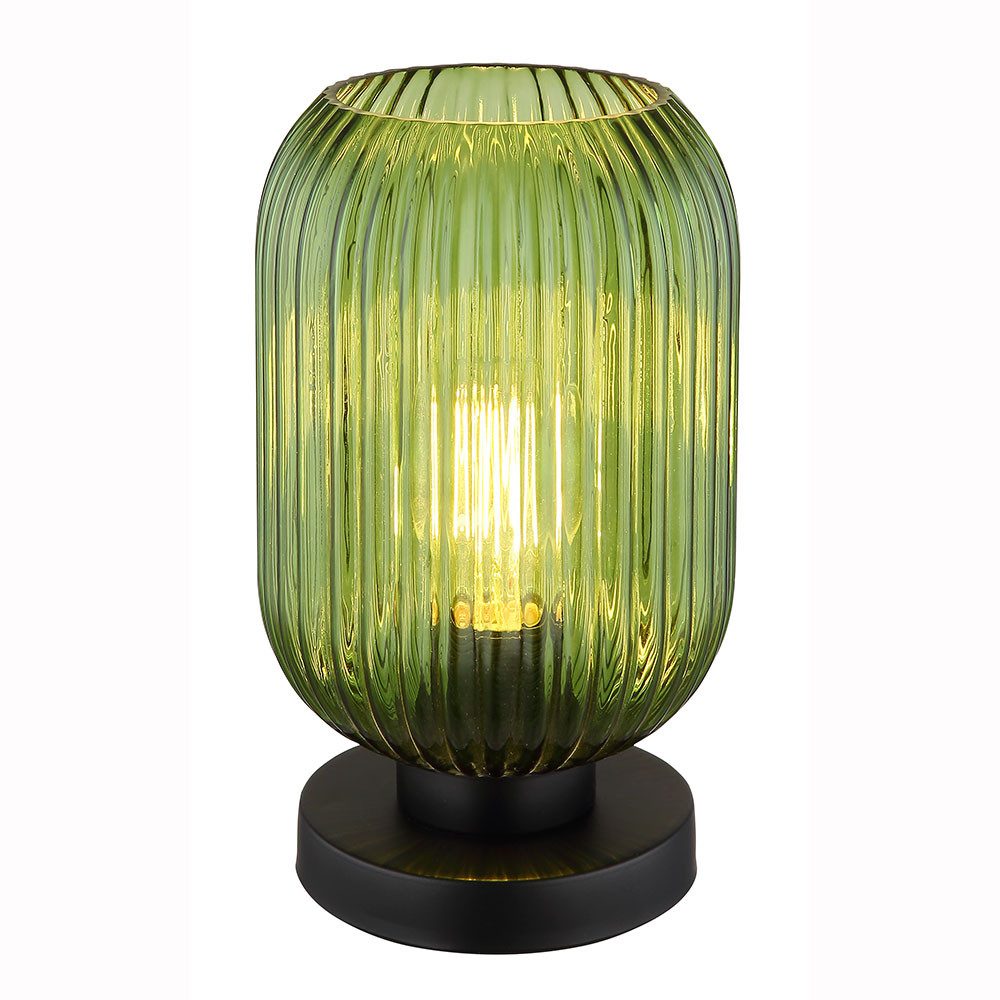 GLOBO LIGHTING Schreibtischlampe, Leuchtmittel nicht inklusive, Tischleuchte Nachttischlampe Metall schwarz Glas grün E27 H 24 cm
