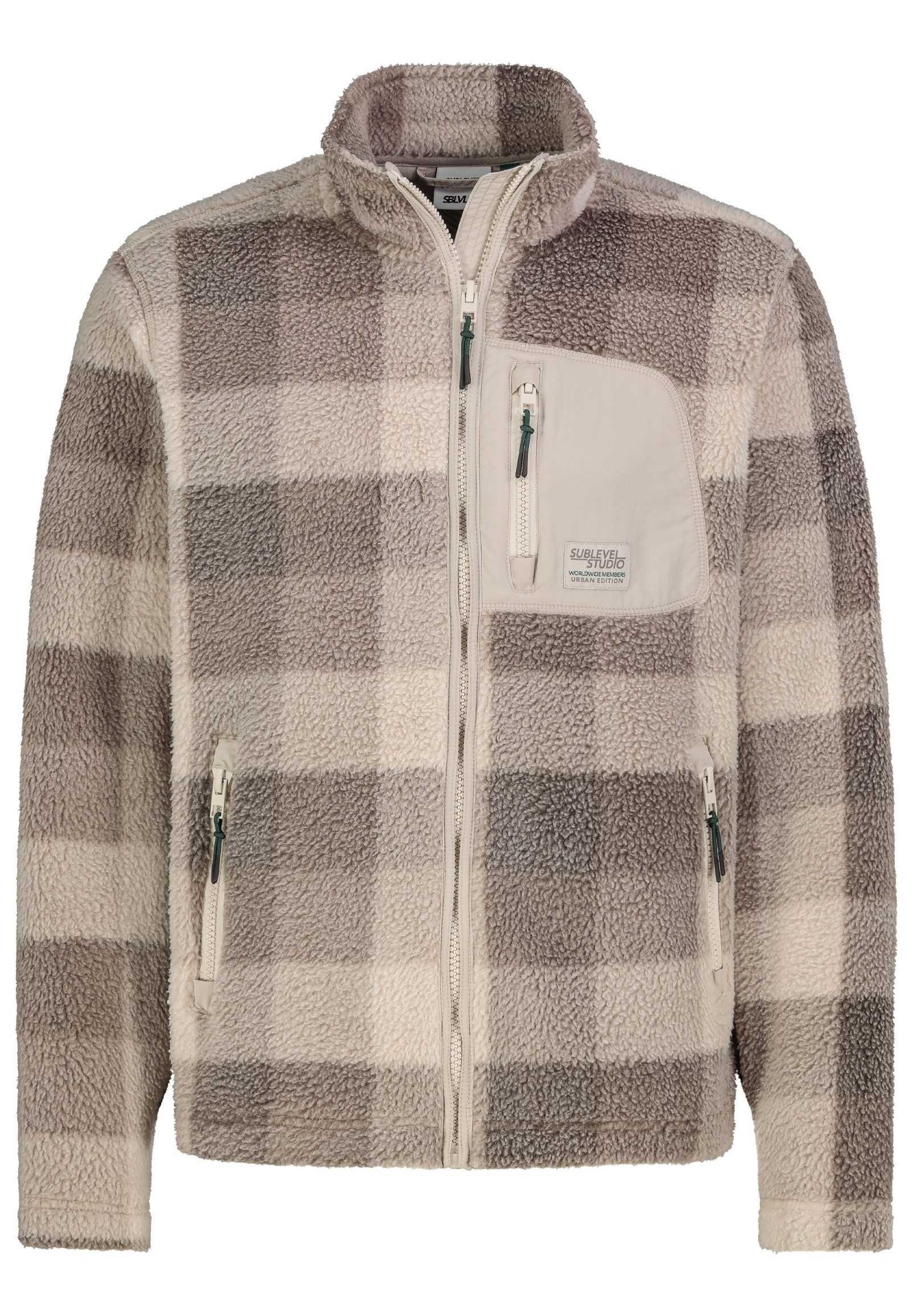 SUBLEVEL Fleecejacke Herren Karierte Fleecejacke Stehkragen, Brusttasche, Karomuster