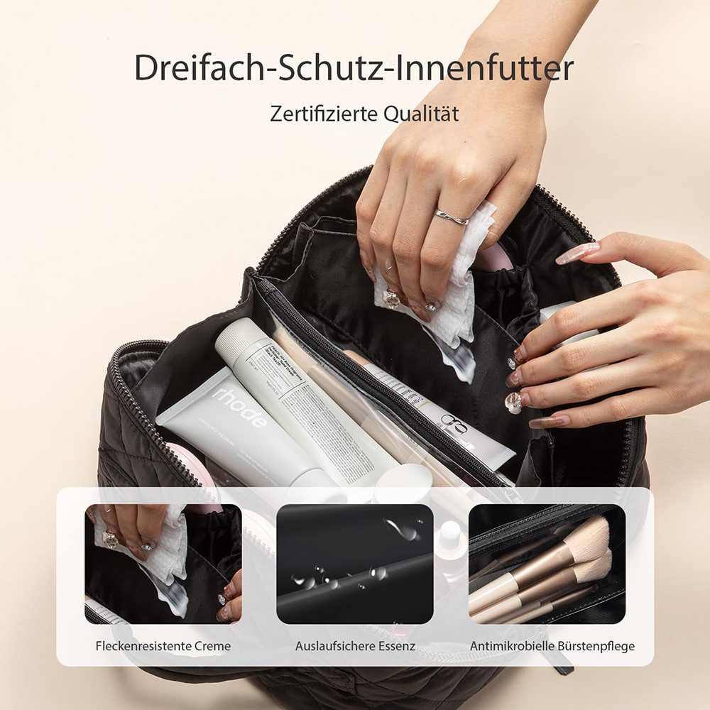 Zaewry Kosmetiktasche Damen Kosmetiktasche, Umfangsreich Kapazität Reise Make-up Tasche, Schlichter Optik Tragbarer Make-up Tasche,Weit geöffnete Tasche – Bild 3 von 5