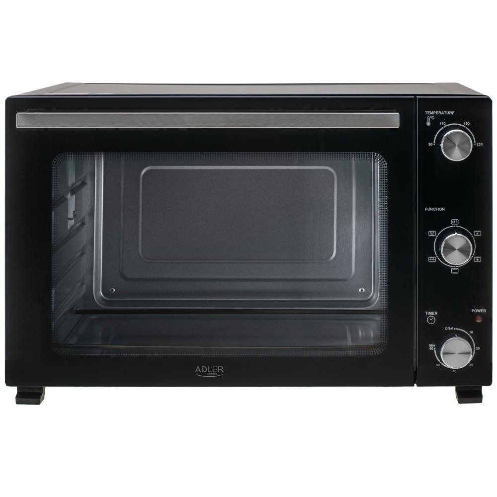 Adler Minibackofen AD 6026, Elektrobackofen, 48L, Umluft, Timer, Mini Backofen, Drehspieß, schwarz