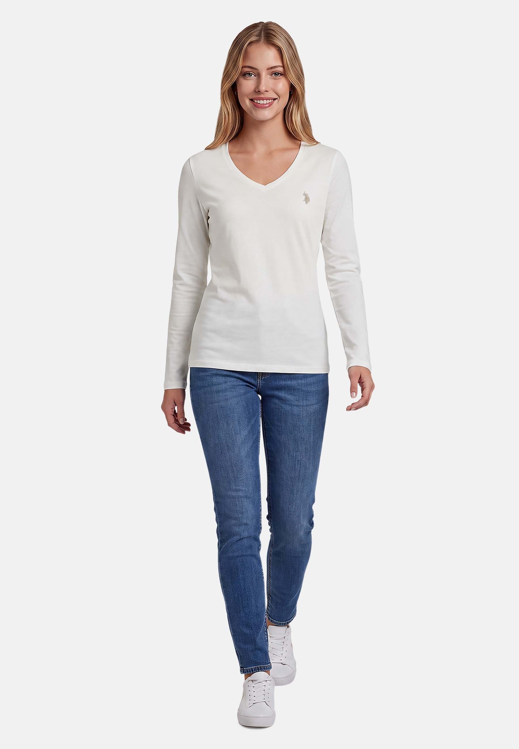 U.S. Polo Assn. Langarmshirt mit V-Ausschnitt und Stickereidetails Elastisches Longsleeve mit normaler Passform – Bild 3 von 5