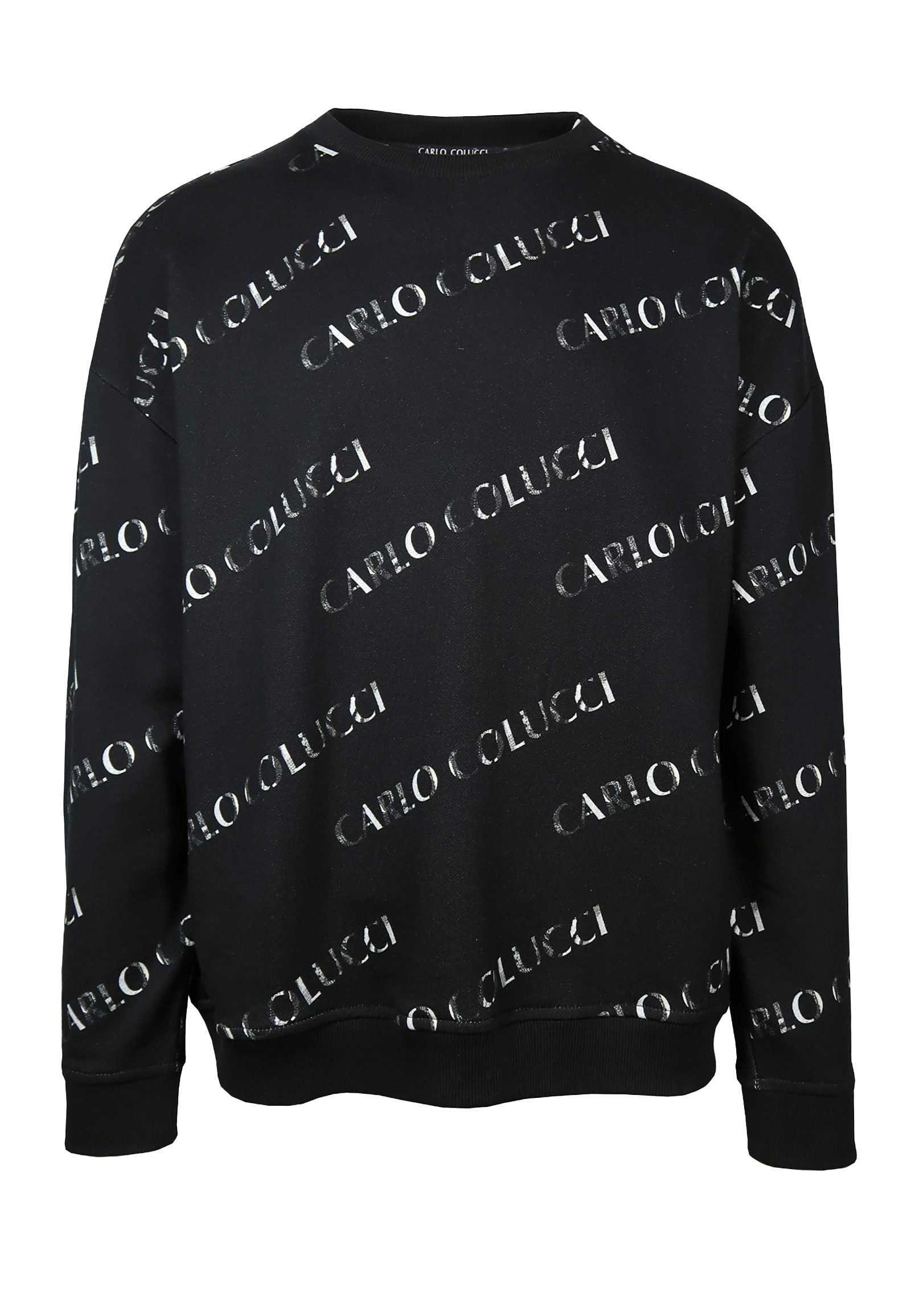 CARLO COLUCCI Sweatshirt Allover-Logoprint Rundhals Langarm für Herren (1-tlg) Reine Baumwolle, Rippbündchen, Überschnittene Schultern