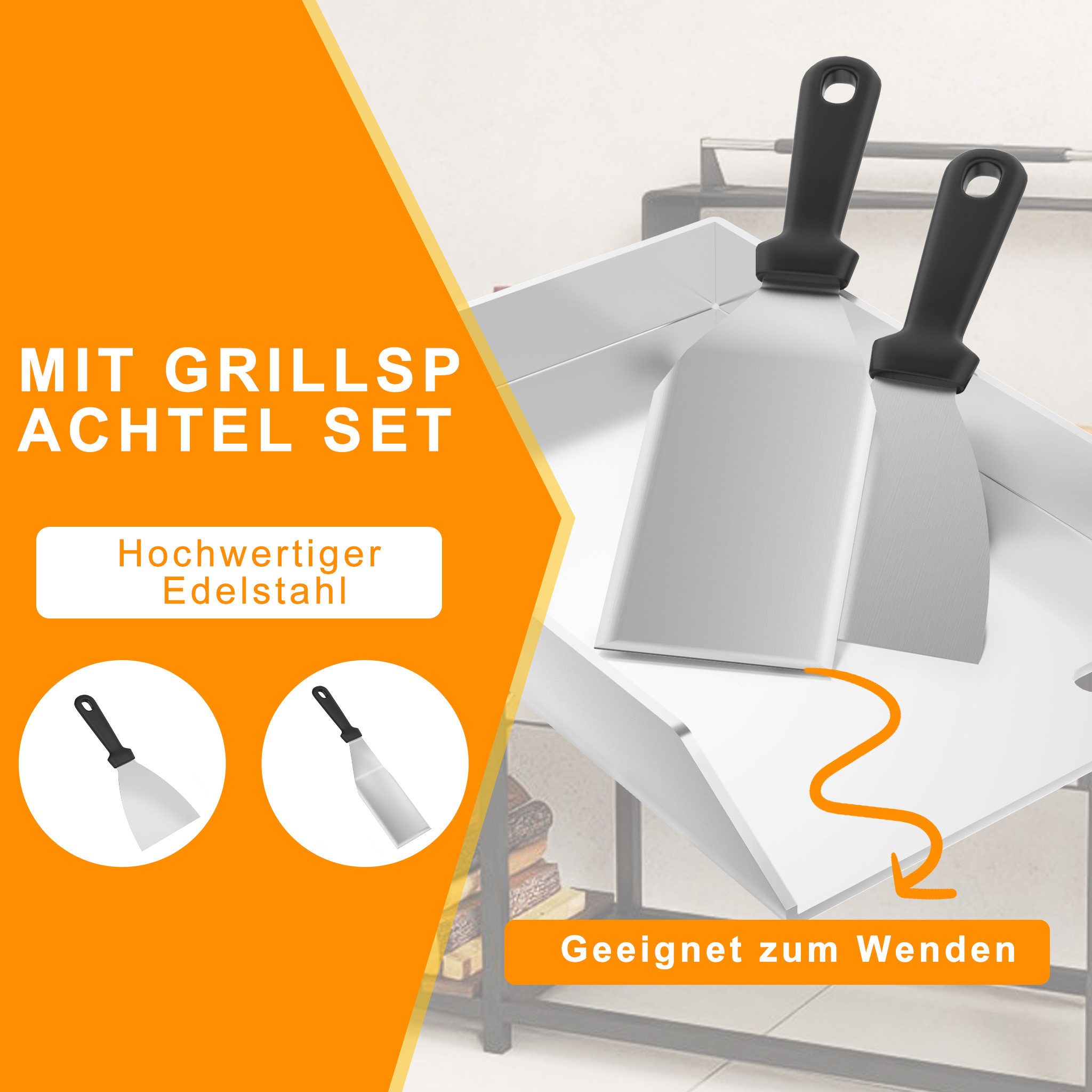 FIVMEN Grillplatte Edelstahl Grill Platte Set BBQ Plancha Gasgrills Universal Grillschale, für Gleichmäßige Hitzeverteilung Inbegriffen Grillspachtel – Bild 5 von 5