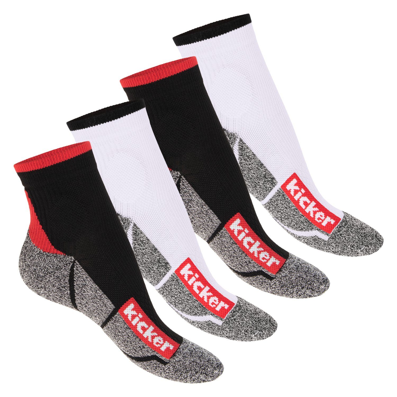 kicker Sportsocken Sport Funktionssocken für Damen und Herren Schwarz Weiß (4 Paar)