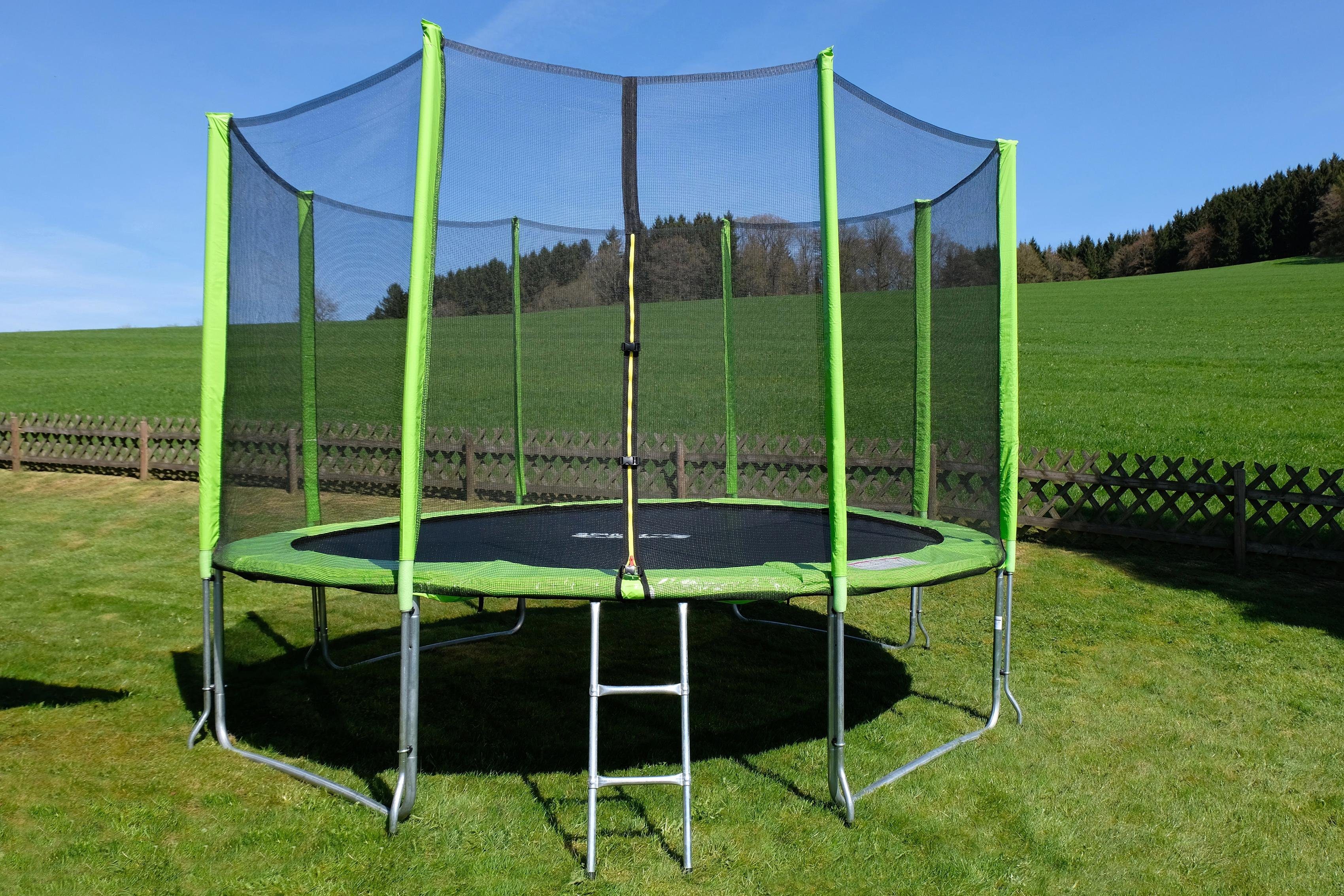 STAMM SPORTS Gartentrampolin SS-GT, Ø 366 cm, (3 tlg), Anti-Roll-Over-Schutz, farbig verkleidete Netzpfosten