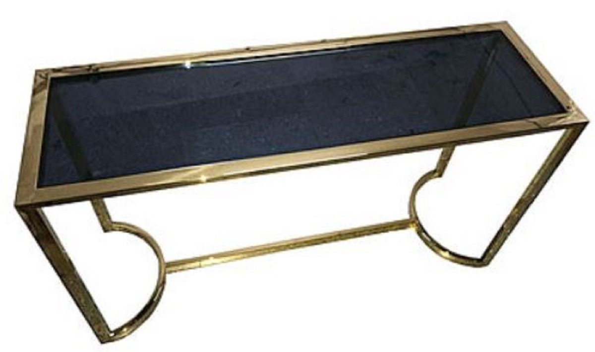 Casa Padrino Beistelltisch Luxus Konsole Gold / Schwarz 140 x 45 x H. 78 cm - Edelstahl Konsolentisch mit getönter Glasplatte