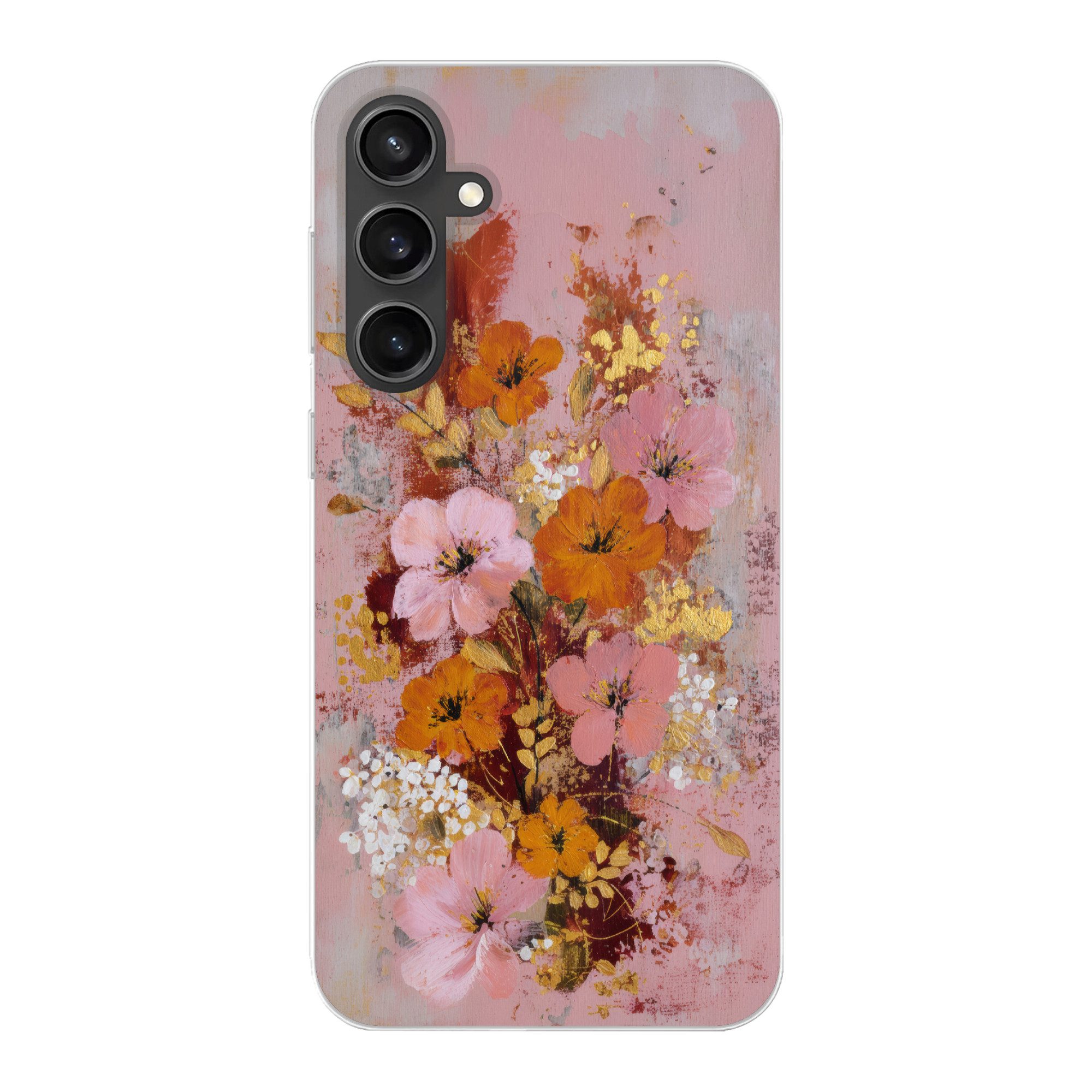 MuchoWow Handyhülle für Samsung Galaxy S23 FE Malerei - Blumen - Rustikal - Rosa