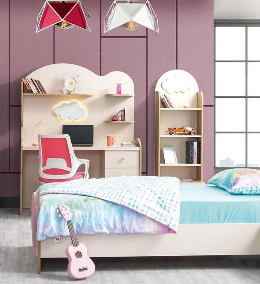 JVmoebel Kinderschreibtisch Rosa Schreibtisch aus Holz mit integriertem Bücherregal für Kinder (2-St., Buecherregal, Schreibtisch), Made in Europe