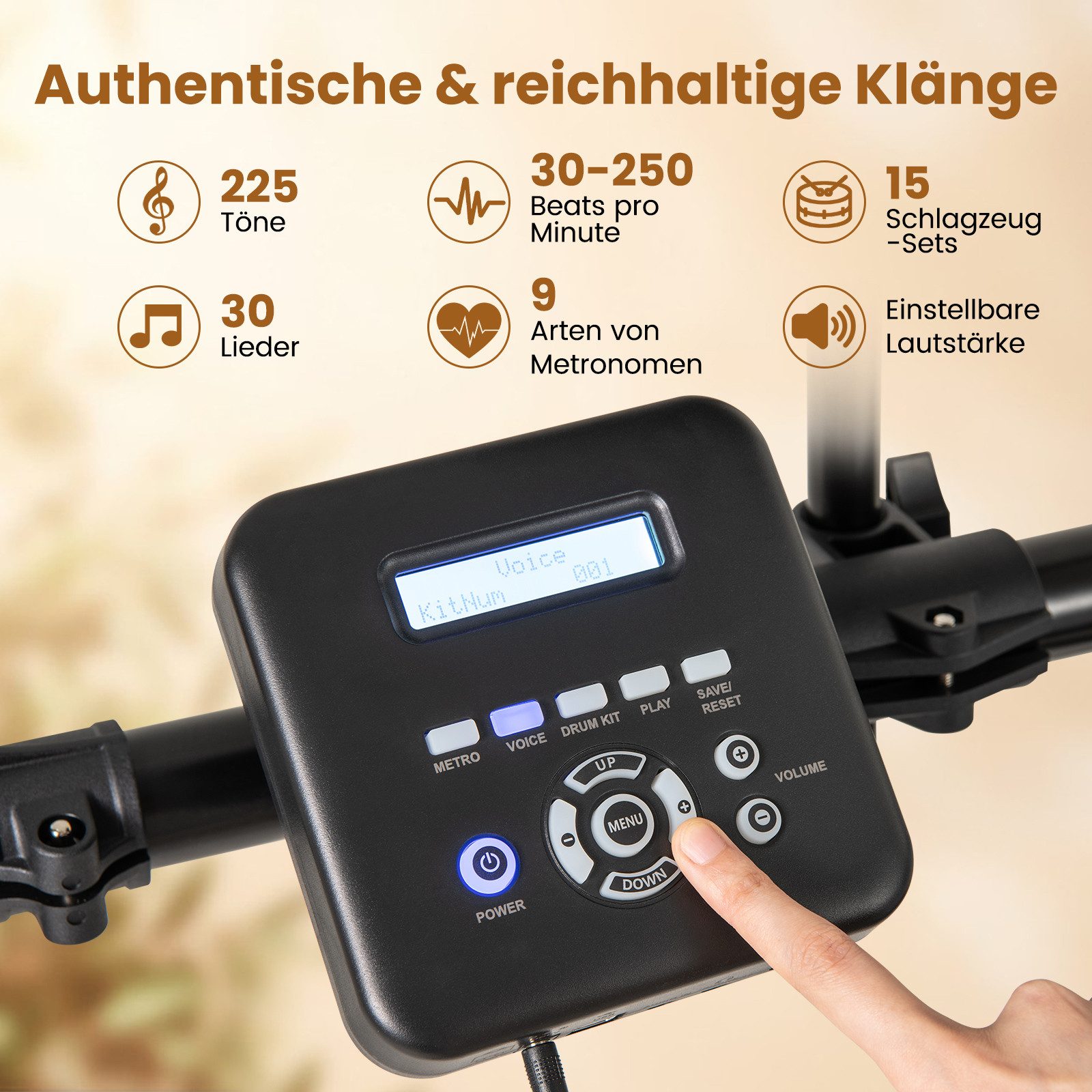 COSTWAY E-Drum, 1-St., faltbar, E-Schlagzeug, mit Metronom & USB MIDI