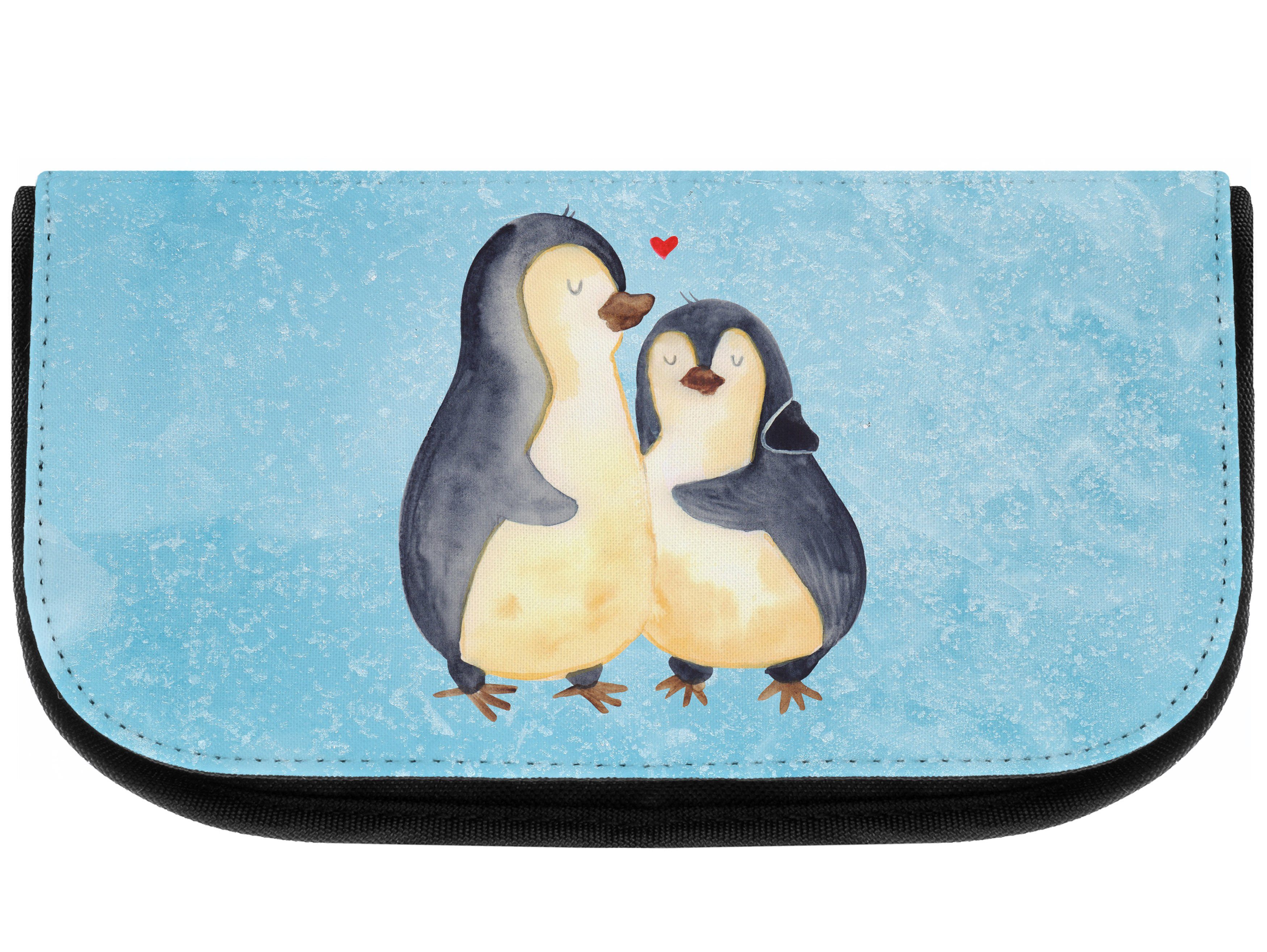 Mr. & Mrs. Panda Kosmetiktasche Pinguin umarmen - Eisblau - Geschenk, Make-Up Tasche, verknallt, Schm (1-tlg), Einzigartiges Design