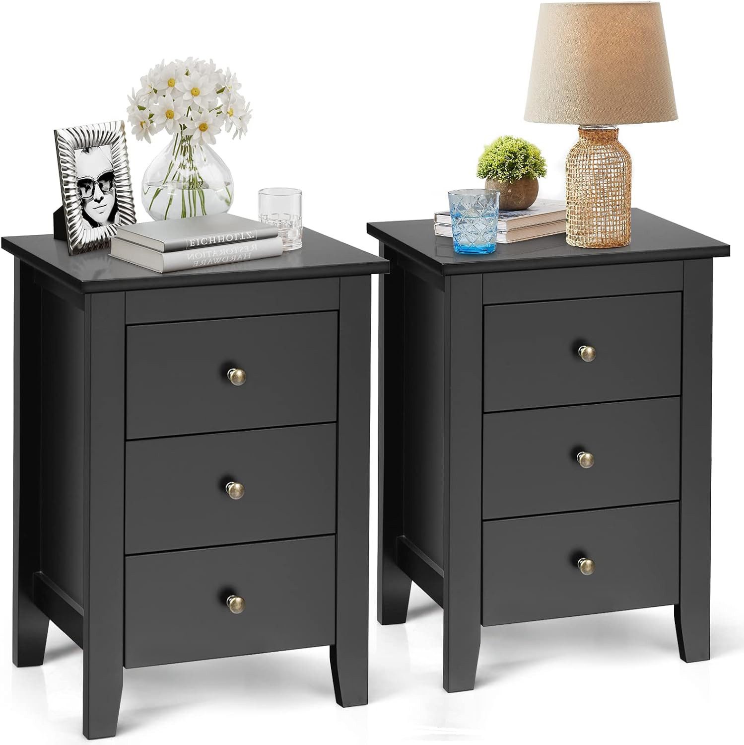 KOMFOTTEU Nachttisch Nachtkommode (2er Set), mit 3 Schubladen günstig online kaufen