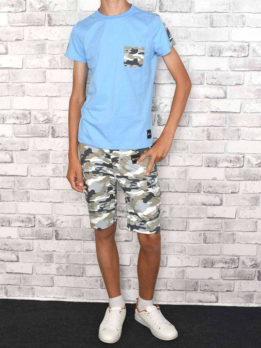 BEZLIT T-Shirt & Shorts (1-tlg) casual Cargo und Shorts Jungen Grau T-Shirt Set Camouflage Sommer Hellblau 