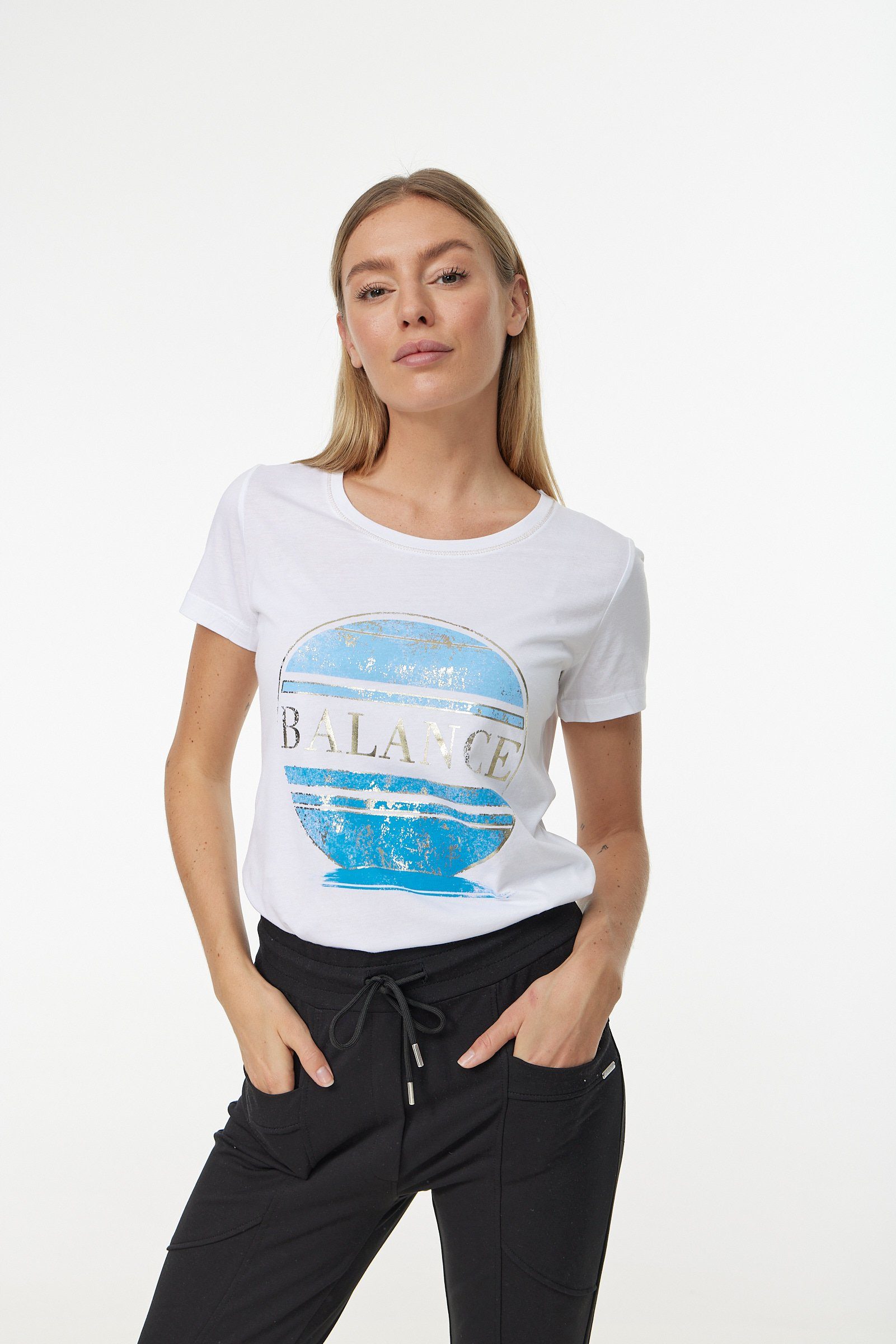 weiß-blau Decay Frontprint T-Shirt mit schimmerndem