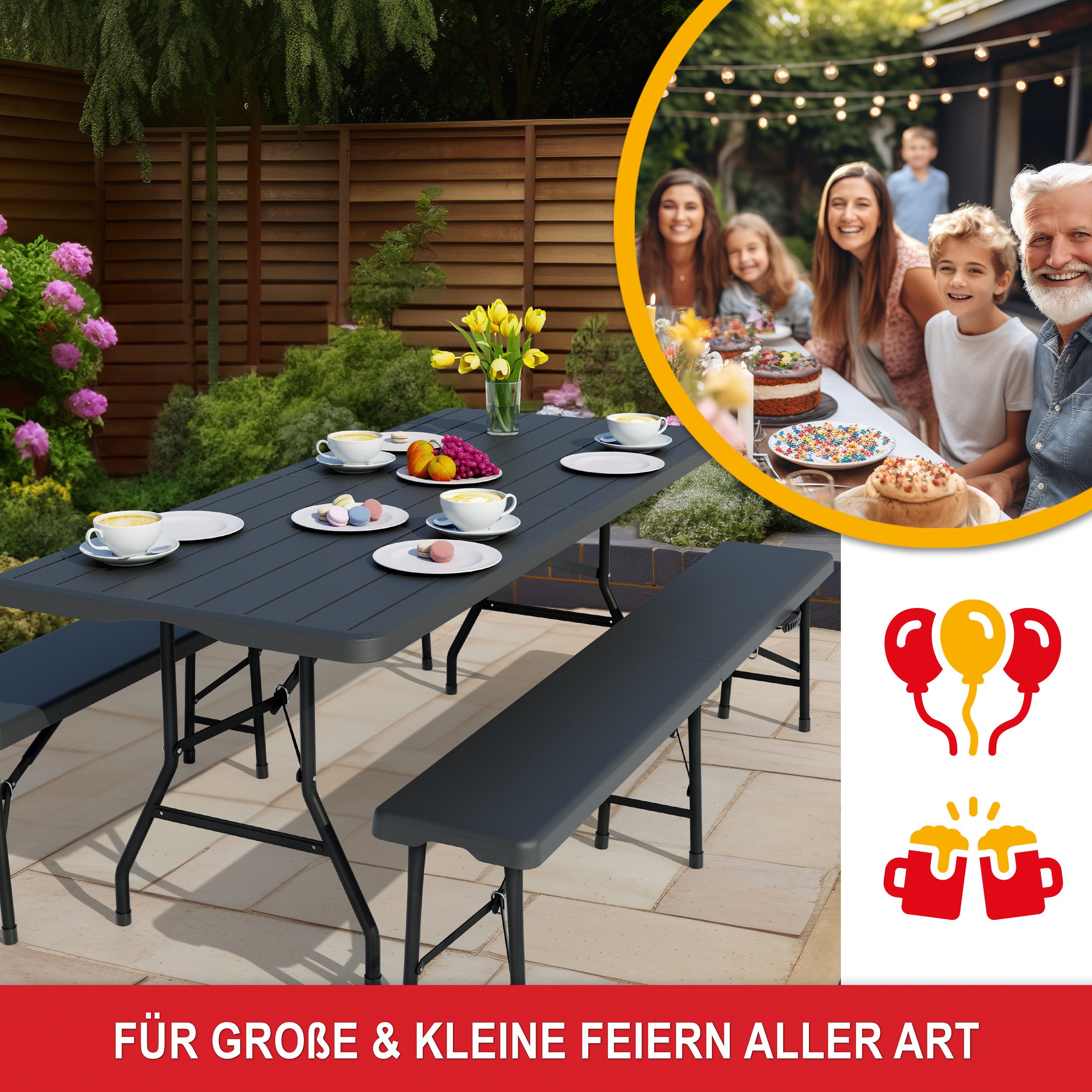 Onbest Bierzeltgarnitur SET klappbar Tragegriff 300kg, günstig online kaufen