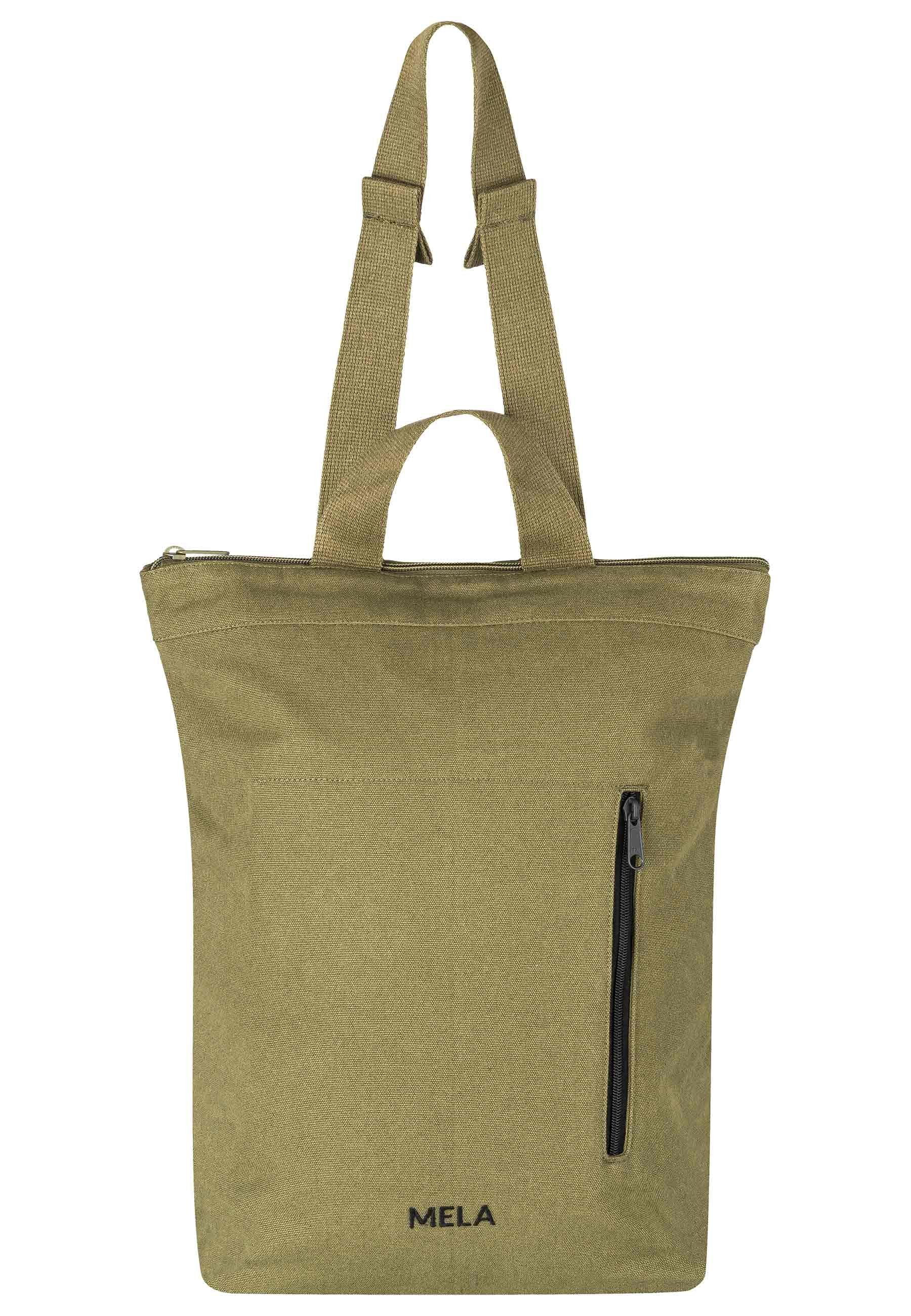 Rucksack als MELAWEAR MELA Umhängetasche oder Hybrid Rucksack tragbar olivgrün Rucksack Bequem ANIL,