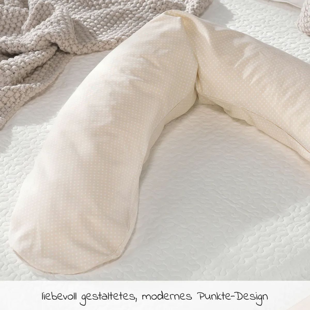 Theraline Stillkissen Das Original - Punkte - Beige, 2-tlg., Lagerungskissen / Seitenschläferkissen inkl. Bezug (Baumwolle) 190 cm