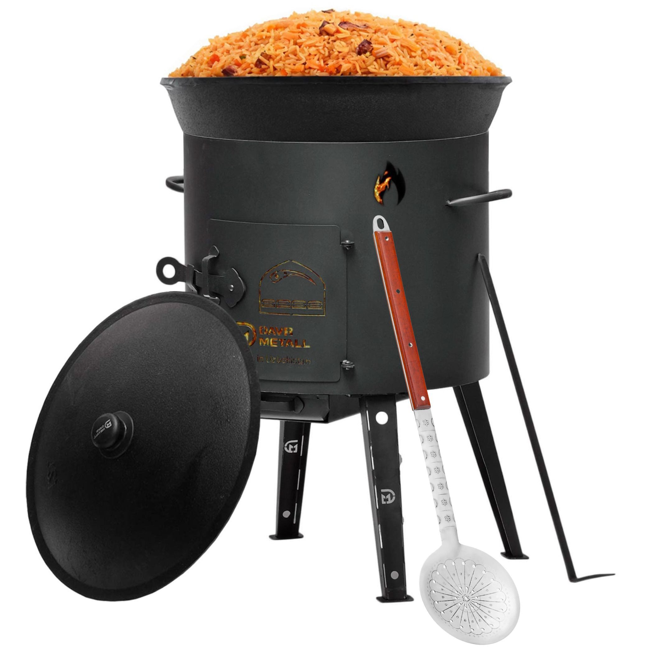 BIG-PAN Feuerstelle Utschak Feuerofen Ø44 cm Uchag 2 mm Stahl 22 L Kazan Kasan, (Usbekischer Kochtopf Dutch Oven, Feuerofen für Grill & Plov)