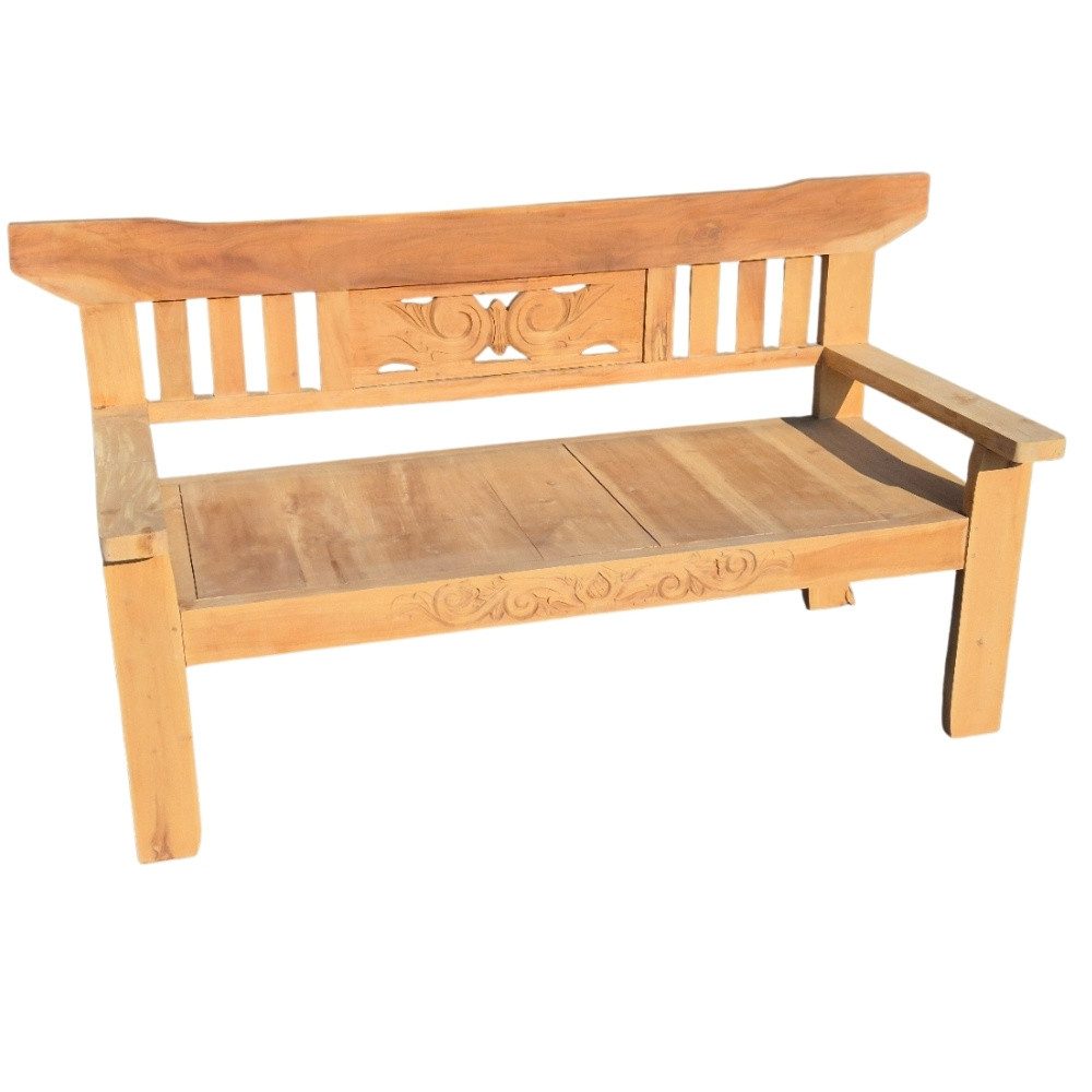 LebensWohnArt Sitzbank Stabile Teak Sitzbank PADAR 180cm Natural Handarbeit Gartenbank