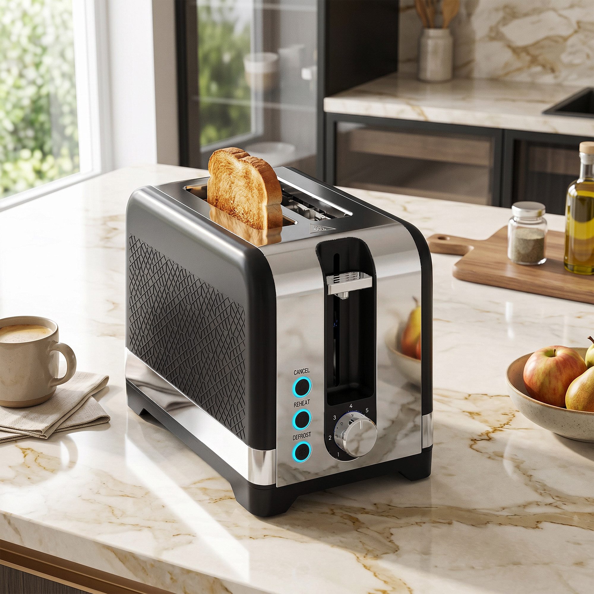 HOMCOM Toaster 7 Bräunungsstufen, Aufwärmen, Abbruch, Krümelschublade, 2 Schlitze, für 2 Scheiben, 930 W, abnehmbarer Brötchenaufsatz, Auftaufunktion, Brotzentrierung, AutoOff