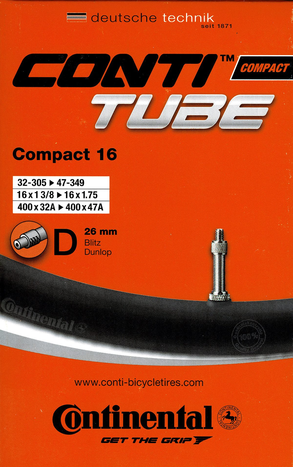 CONTINENTAL Fahrradschlauch Continental Compact 16 Schlauch 16 Zoll DV (32/47-305/349) DV 26mm, 1,50, 1 1/2, 1 5/8, 1,95, 2,00, 1 3/8, 1 1/8, 2,10, 1 1/4, 1,25, 1,20, 1,35, 1,90