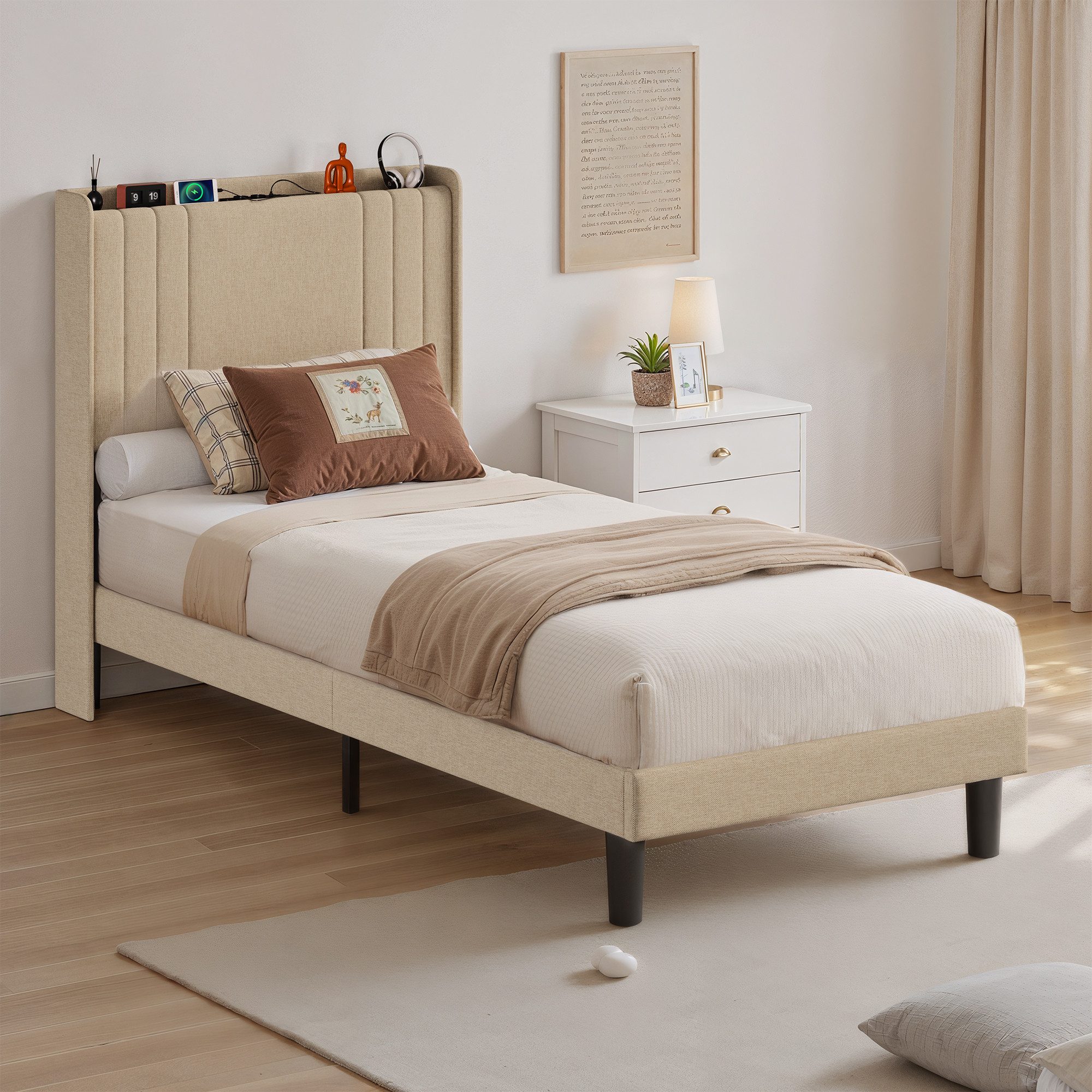 Bealife Polsterbett lsterbett Einzelbett,Bettgestell mit Kopfteil, Steckdos günstig online kaufen