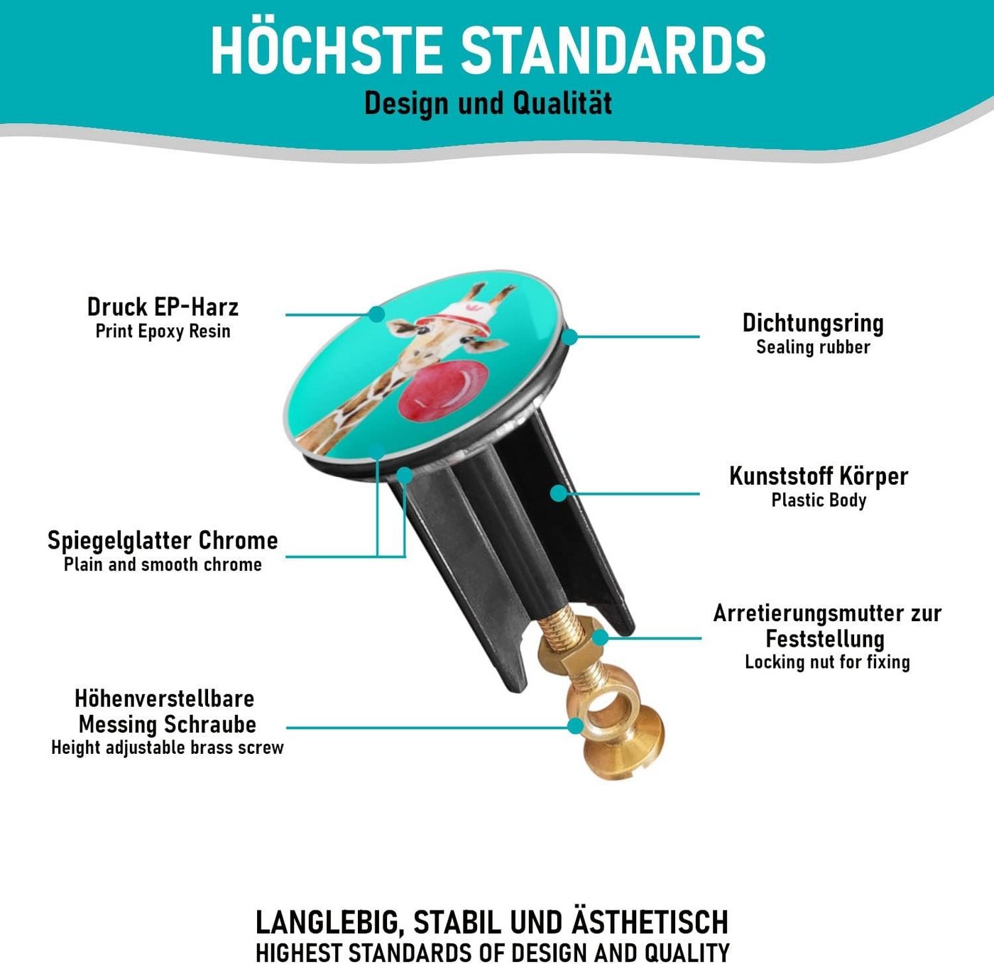 Thumbnail - Arteneur Waschbeckenstöpsel, ⌀ 4 cm, 100% wasserdicht, extra schwerer Messingkern, hochwertig