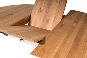 G+K Möbelvertriebs GmbH Esstisch TI-0076, Rund, Ø 120 cm, Wildeichenholz massiv, Ausziehbar bis zu einer Breite von 165 cm