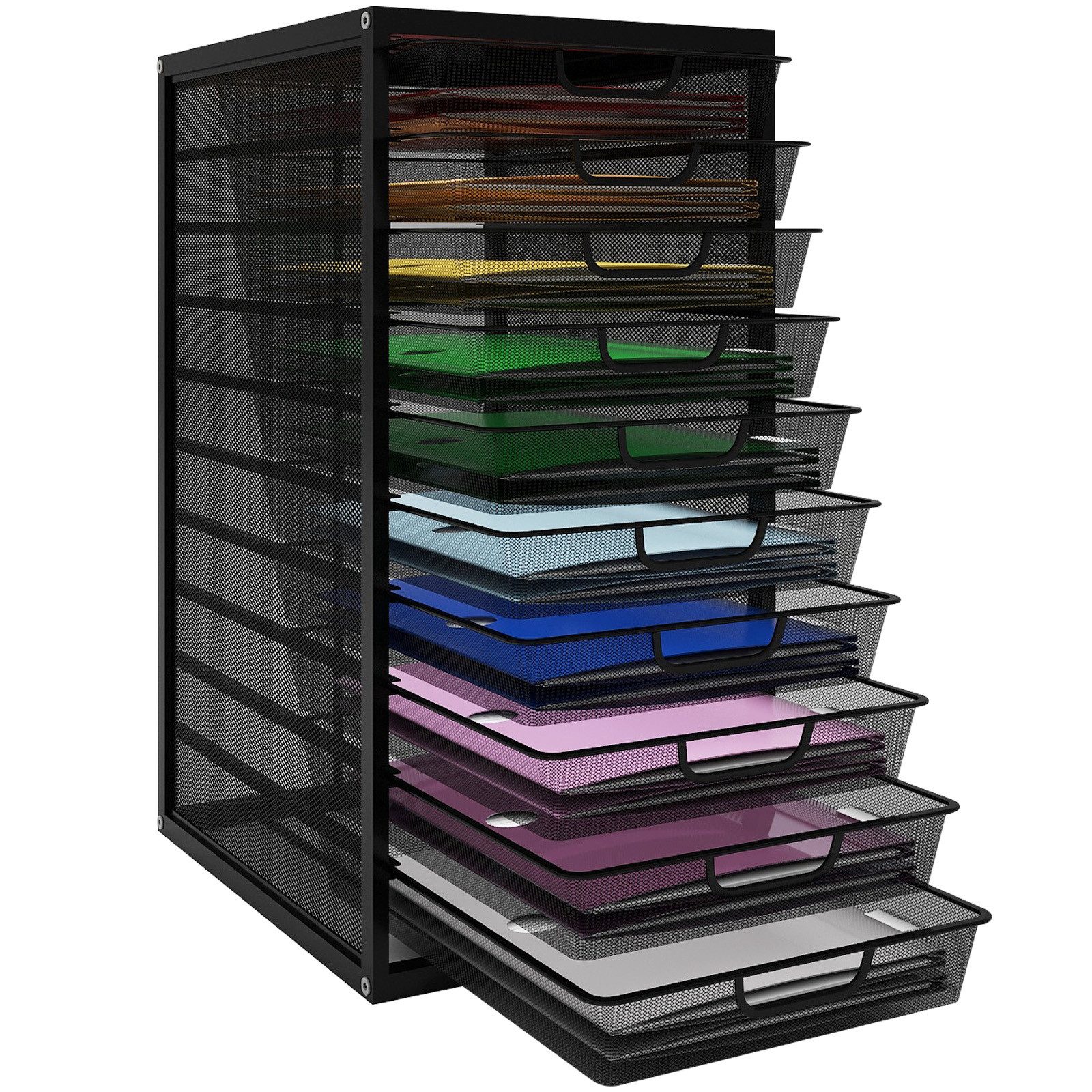 PUNCIA Schubladenbox 10 Schubfächer Schwarz A4, Briefablage Dokumentenablage mit Schubladen, (1-St), Robuste Metall-Mesh-Konstruktion für ordentliche Aufbewahrung