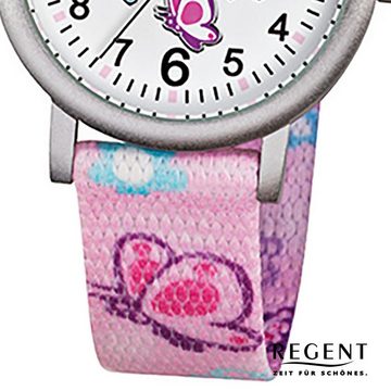 Regent Quarzuhr Regent Kinder-Armbanduhr rosa Analog F-491, (Analoguhr), Kinder Armbanduhr rund, klein (ca. 30mm), Textilarmband