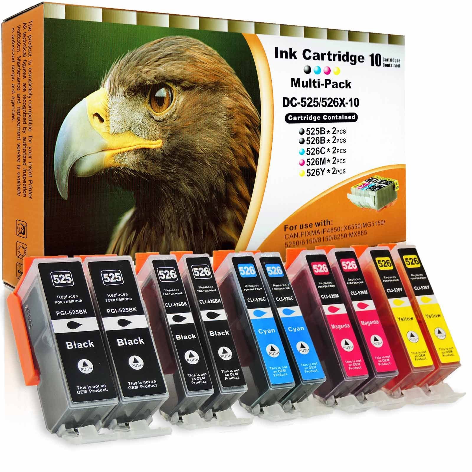 D&C Kompatibel Canon PGI-525, CLI-526 Multipack 10-Farben (2x Schwarz, 2x Tintenpatrone (für Canon Pixma MX 885 und weitere)