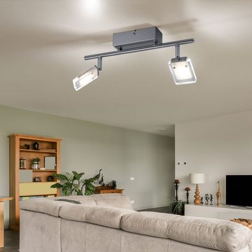 WOFI LED Deckenleuchte, LED-Leuchtmittel fest verbaut, Warmweiß, LED Decken Leuchte Wohnraum Strahler silber 2-flg schwenkbar IP20 WOFI