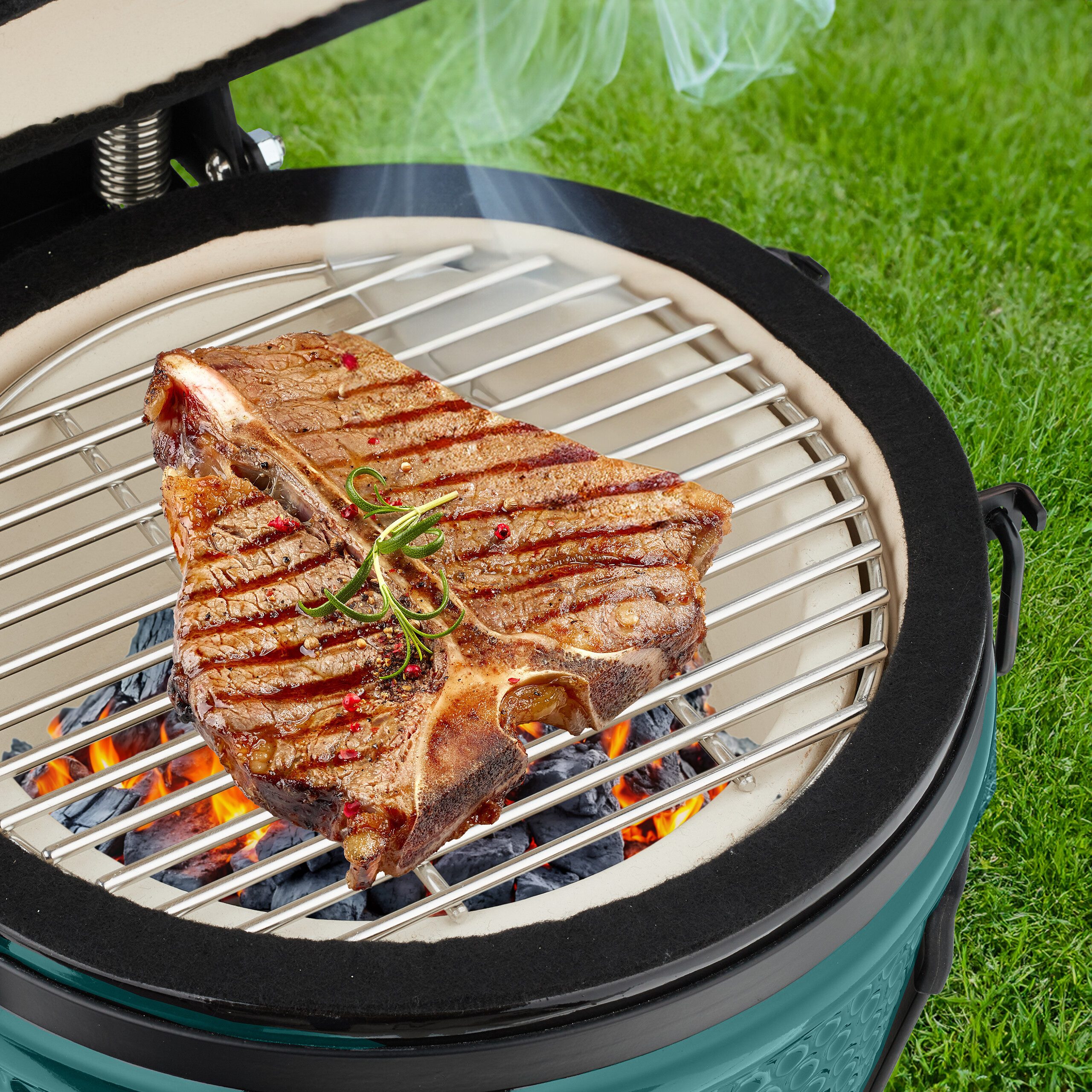 relaxdays Keramikgrill Kamado Grill aus Keramik, grün