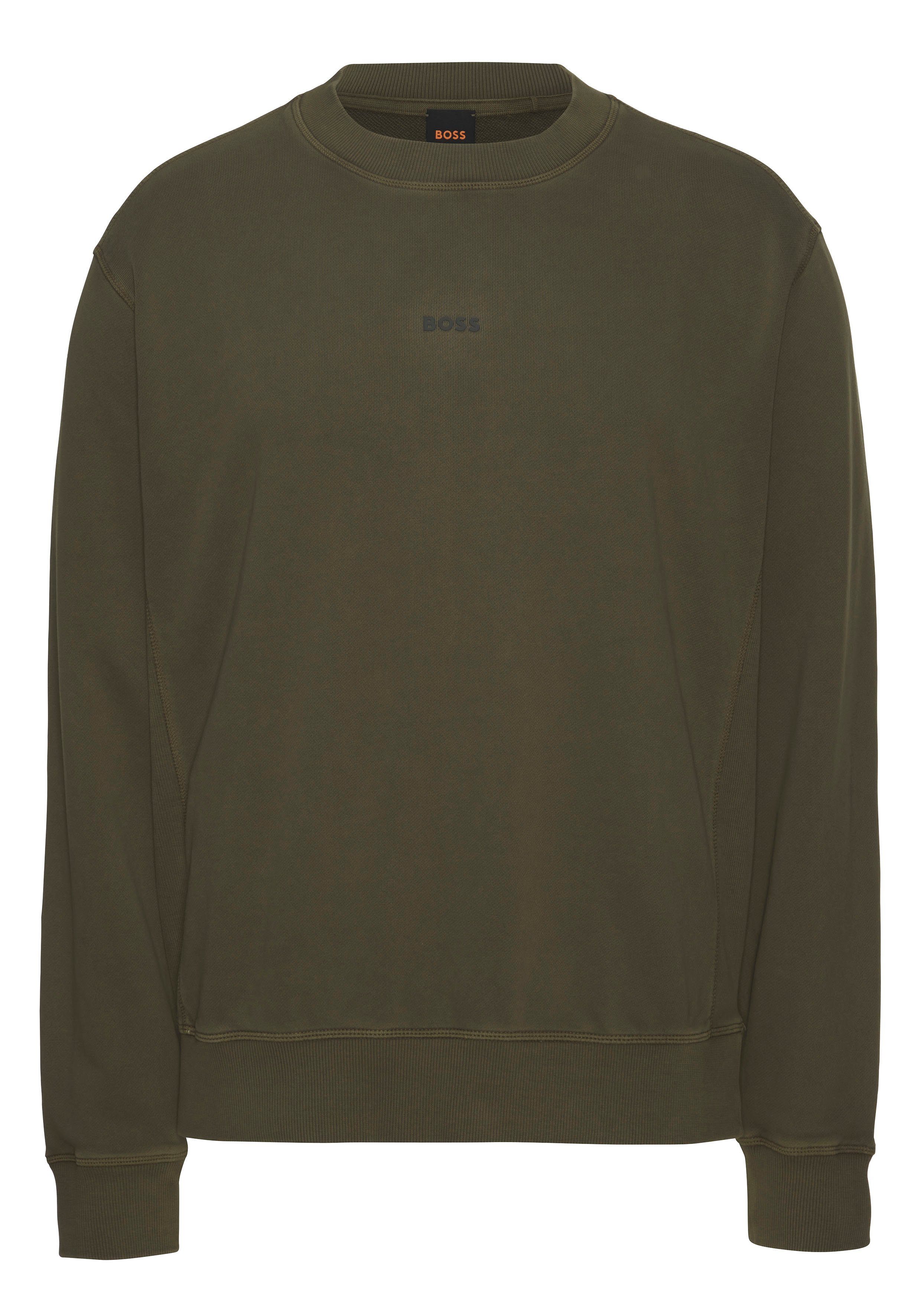 368_Open_Green Sweater (1-tlg) Rippeinsätzen BOSS ORANGE mit Wefade seitlichen